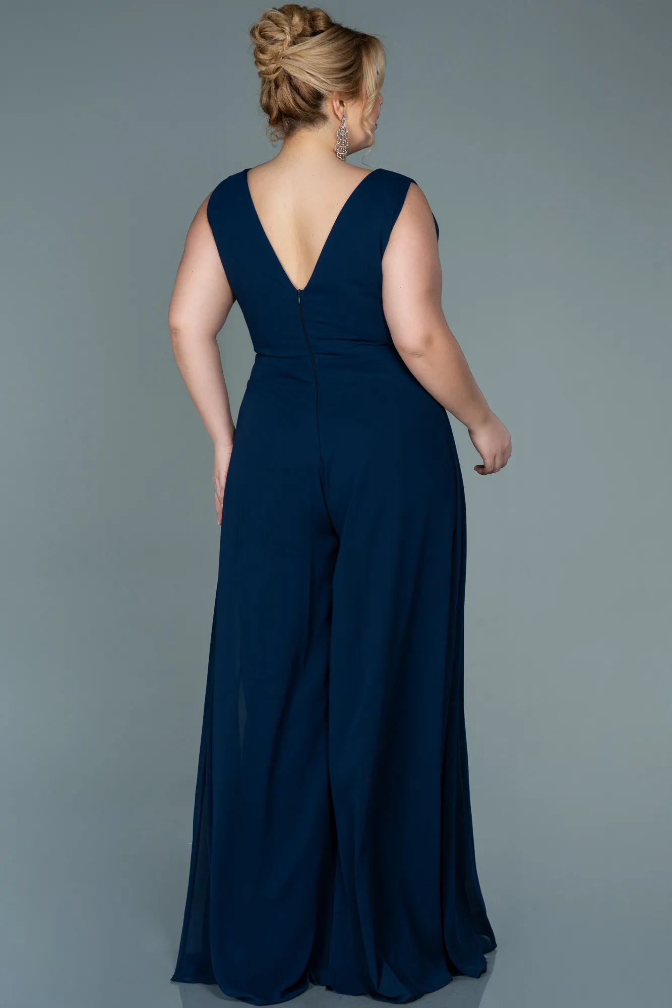 Navy Blue-Chiffon Plus Size Evening Dress ABT082