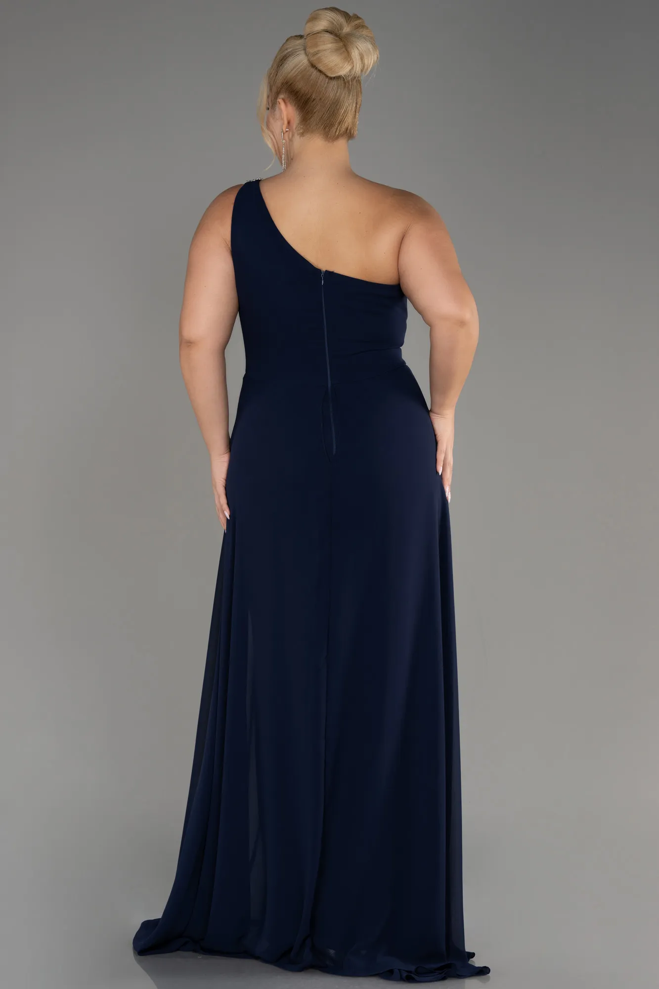 Navy Blue-Chiffon Plus Size Evening Dress Jumpsuit ABT119