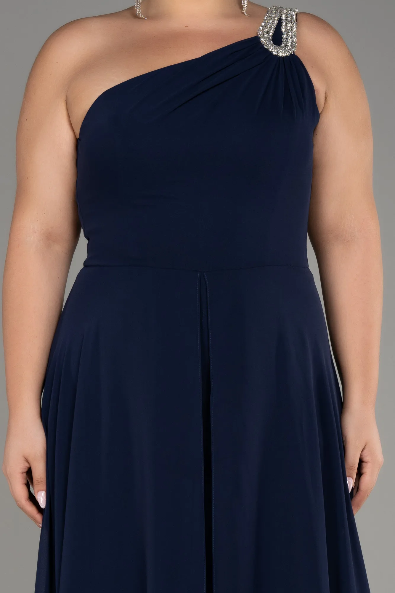 Navy Blue-Chiffon Plus Size Evening Dress Jumpsuit ABT119