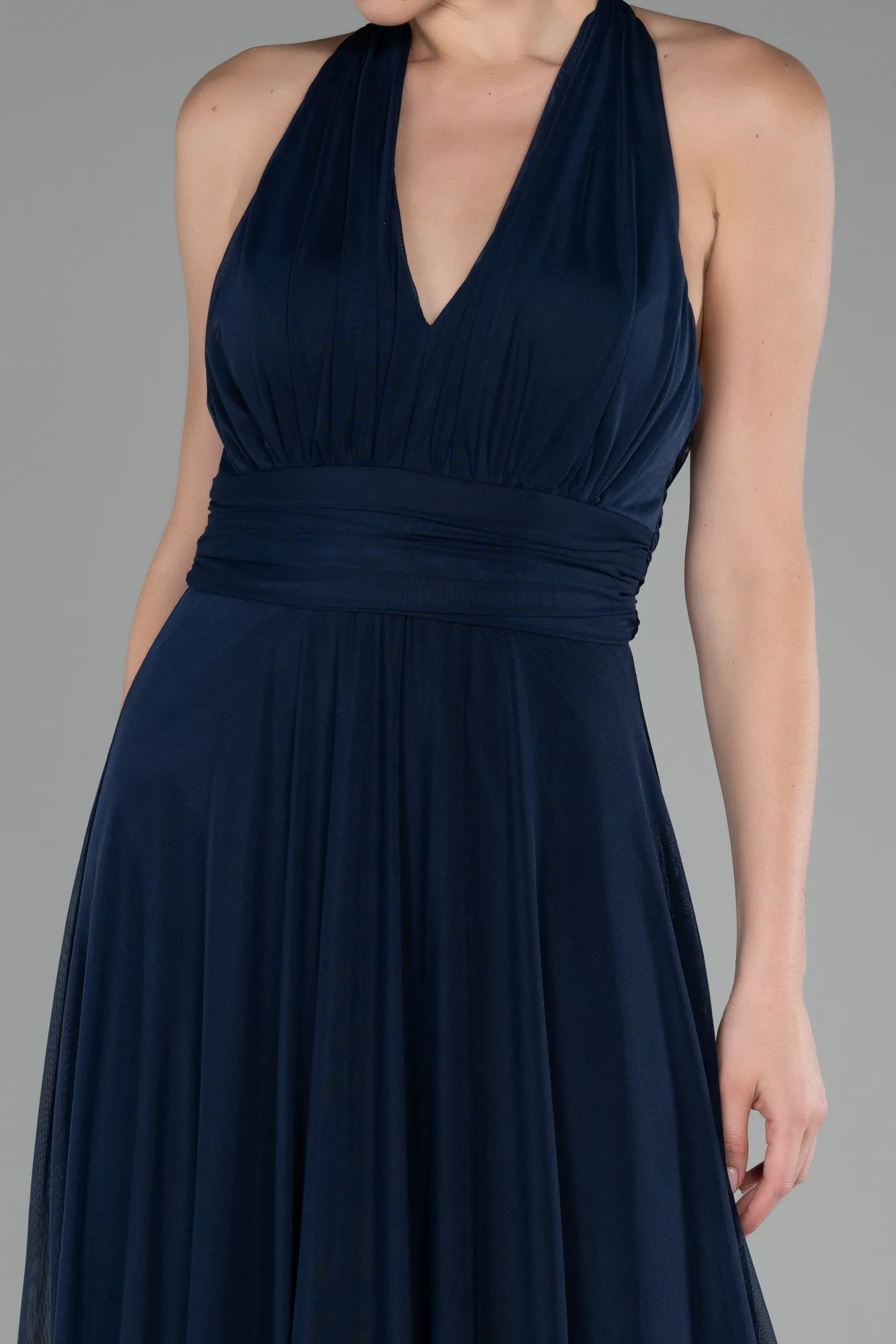 Navy Blue-Halter Neck Long Chiffon Evening Dress ABU4188