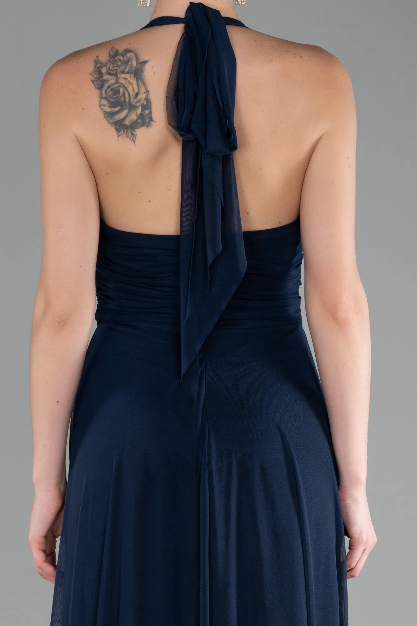 Navy Blue-Halter Neck Long Chiffon Evening Dress ABU4188