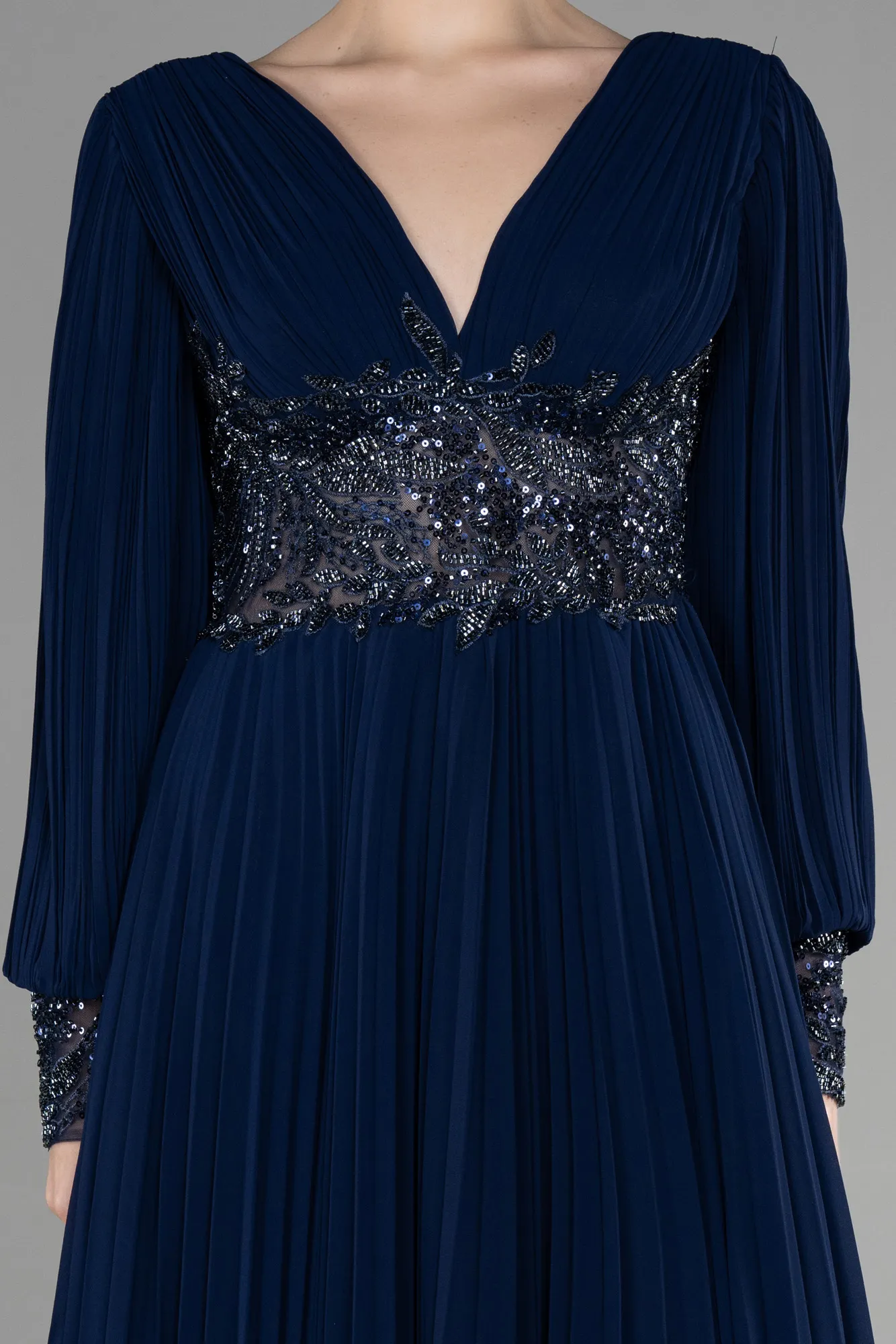 Navy Blue-Long Chiffon Evening Dress ABU2183