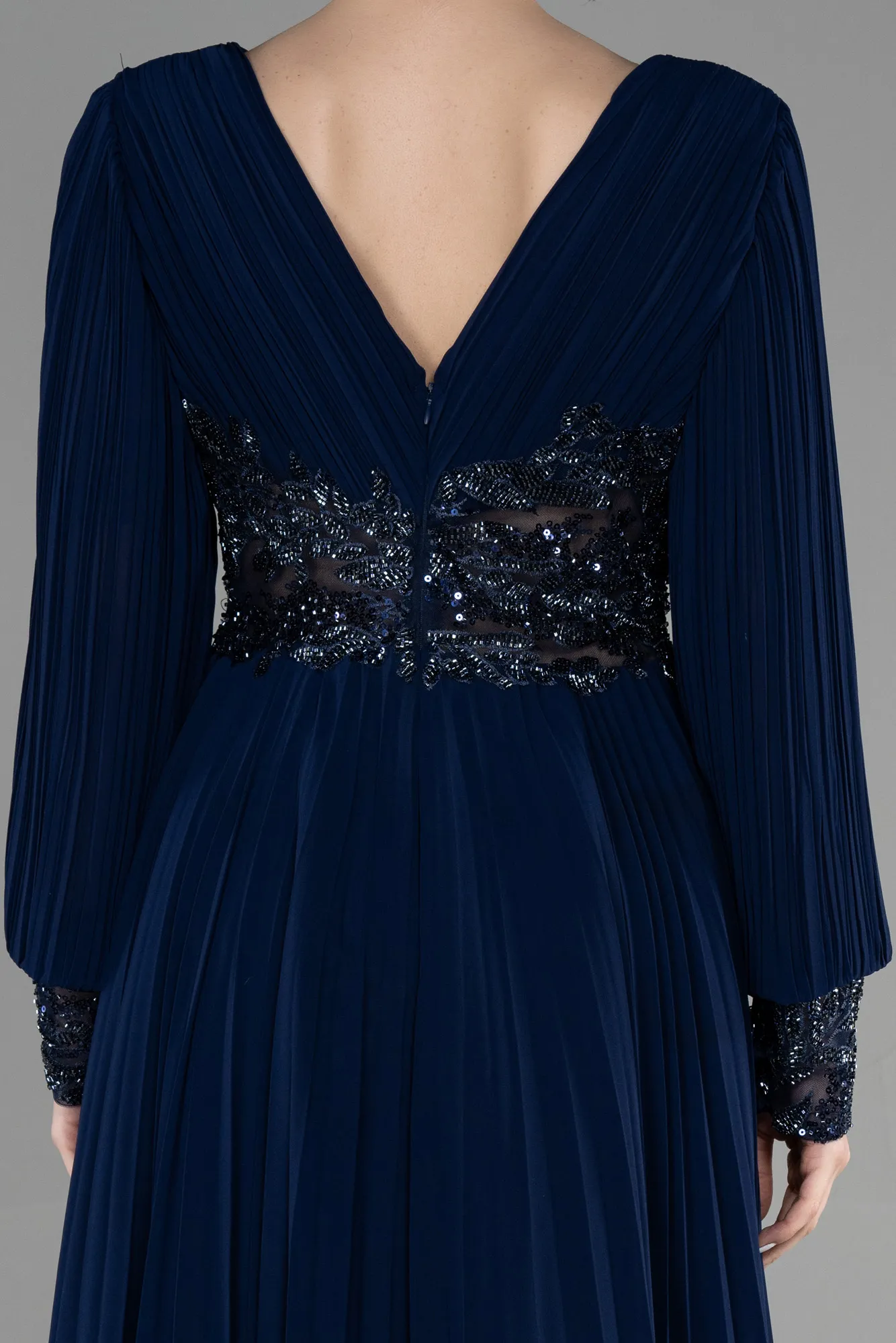 Navy Blue-Long Chiffon Evening Dress ABU2183