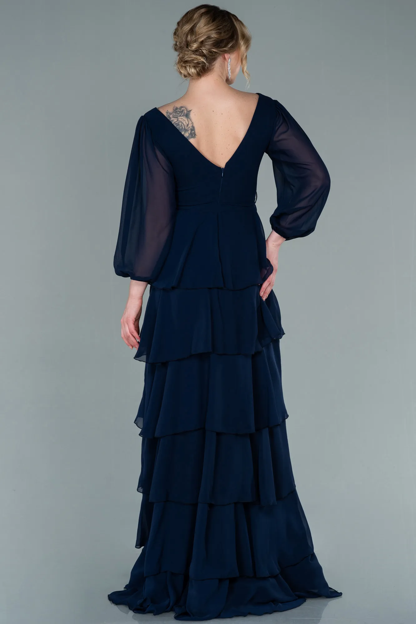 Navy Blue-Long Chiffon Evening Dress ABU2322