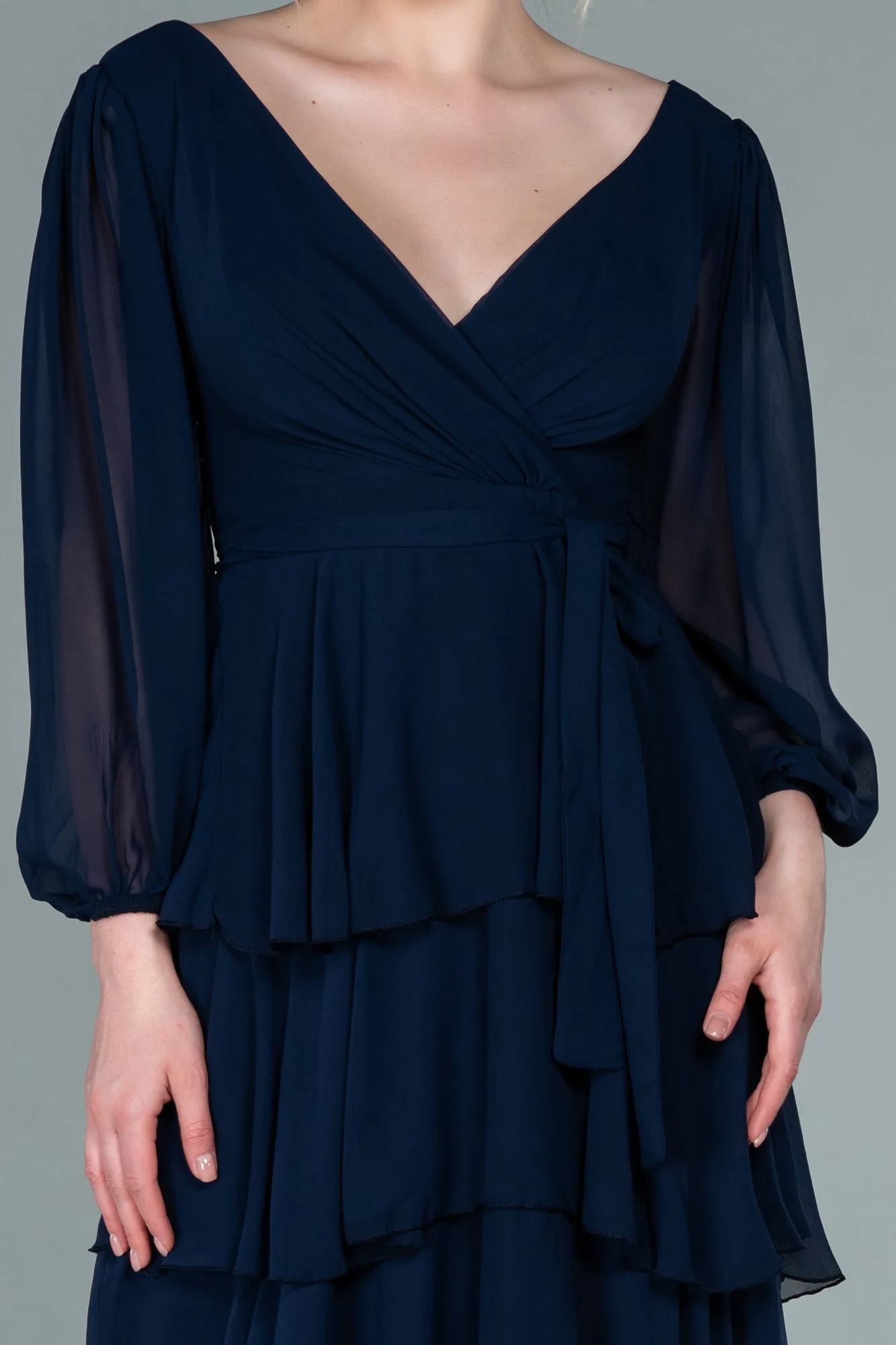 Navy Blue-Long Chiffon Evening Dress ABU2322