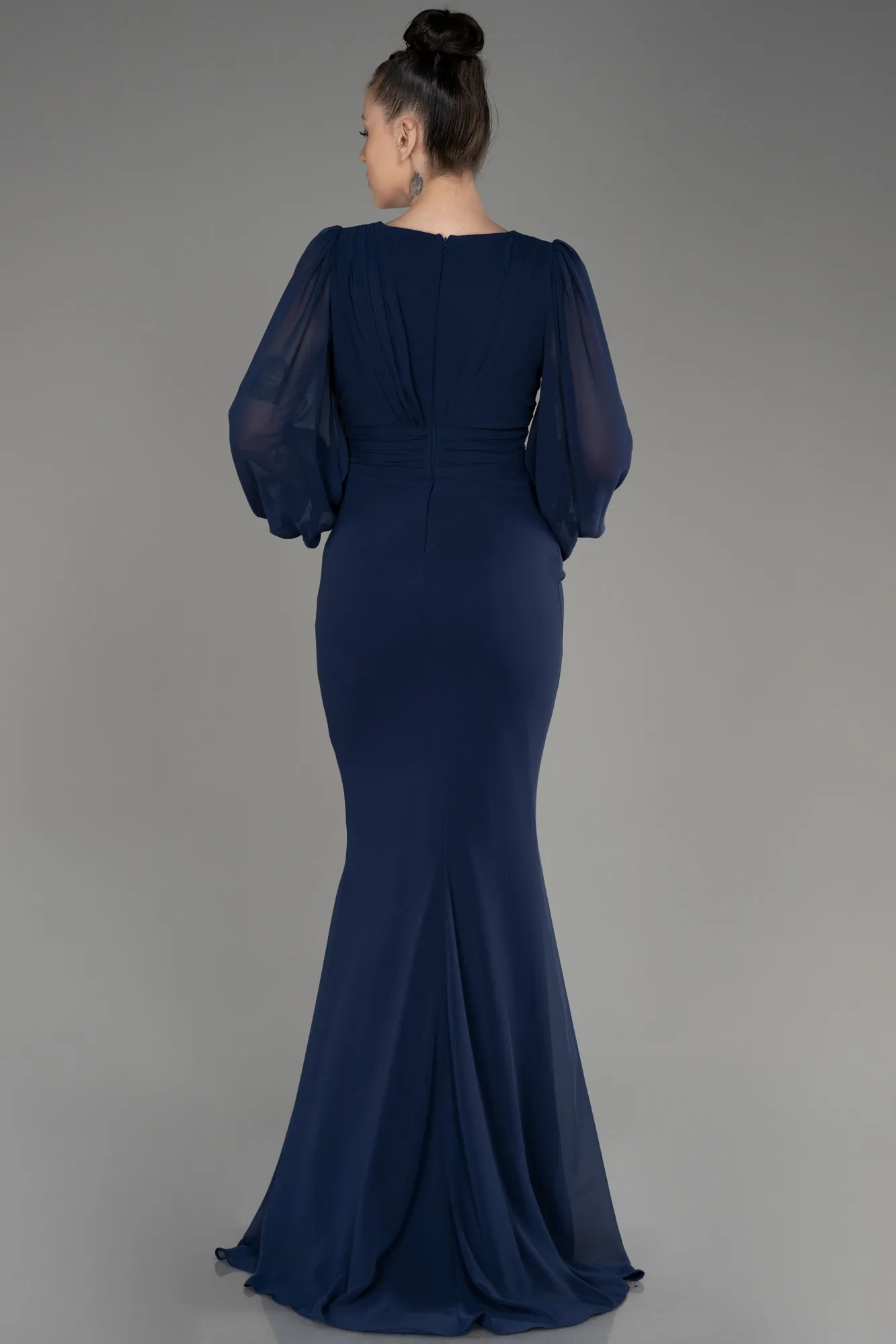 Navy Blue-Long Chiffon Evening Dress ABU2818