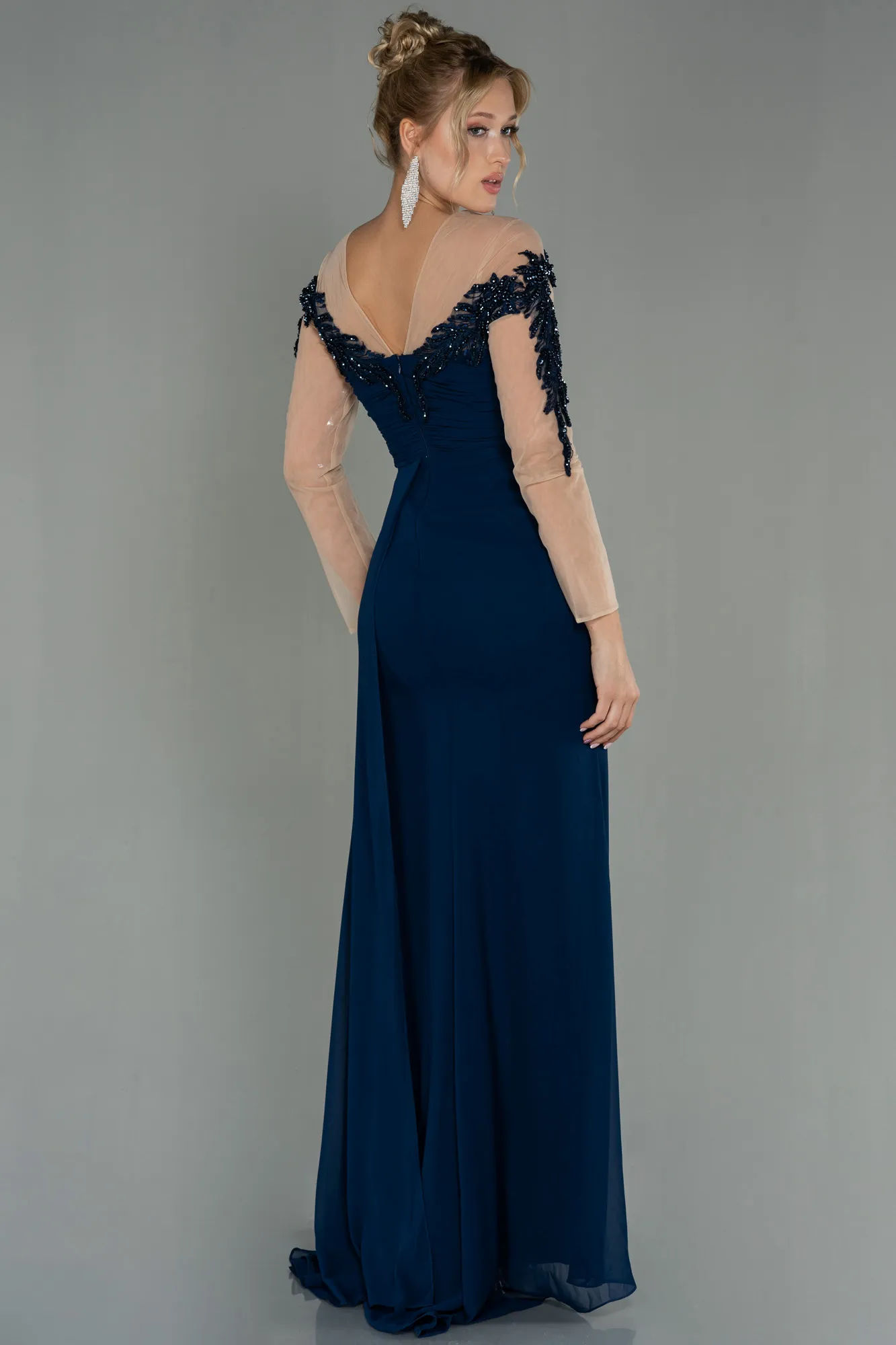 Navy Blue-Long Chiffon Evening Dress ABU3012