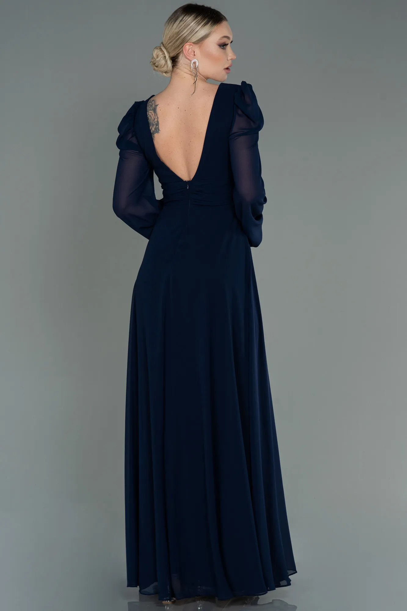 Navy Blue-Long Chiffon Evening Dress ABU3085