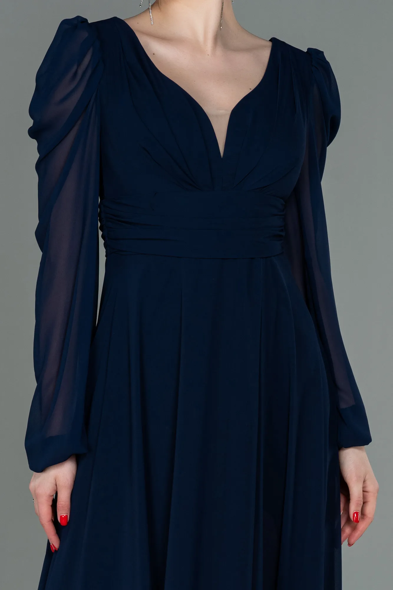 Navy Blue-Long Chiffon Evening Dress ABU3085