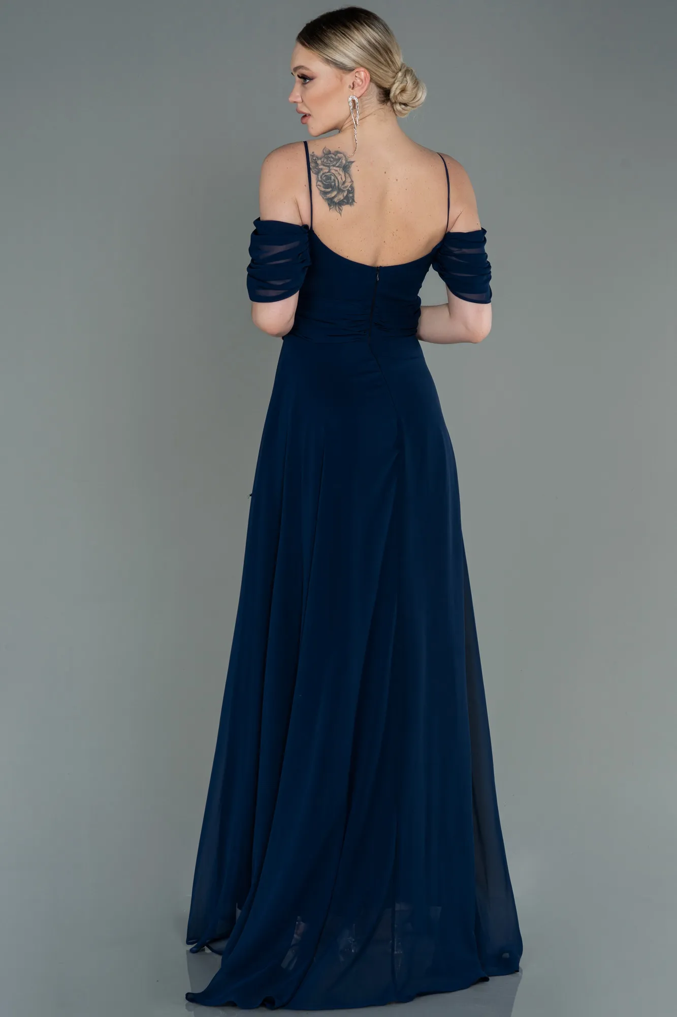 Navy Blue-Long Chiffon Evening Dress ABU3093