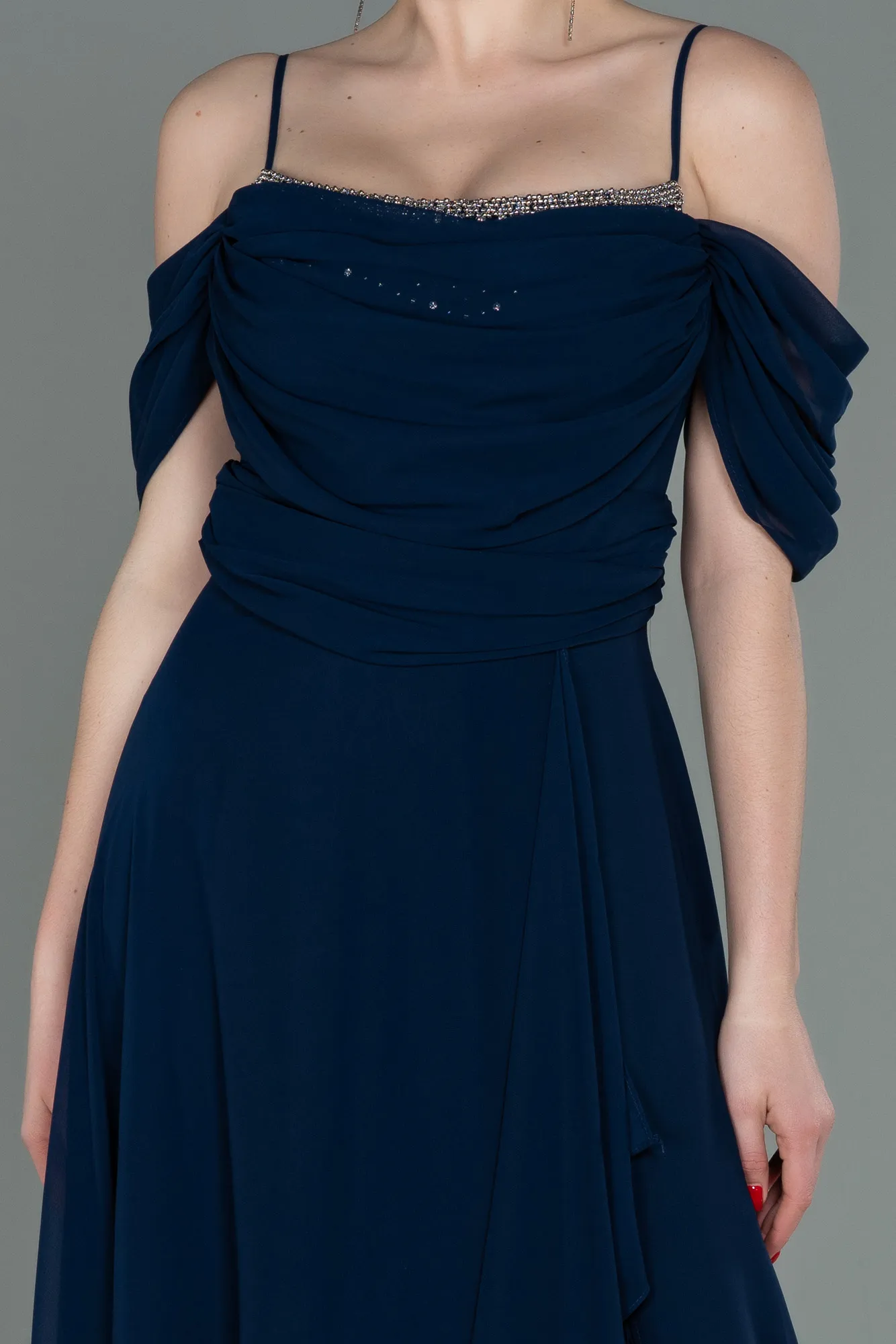 Navy Blue-Long Chiffon Evening Dress ABU3093