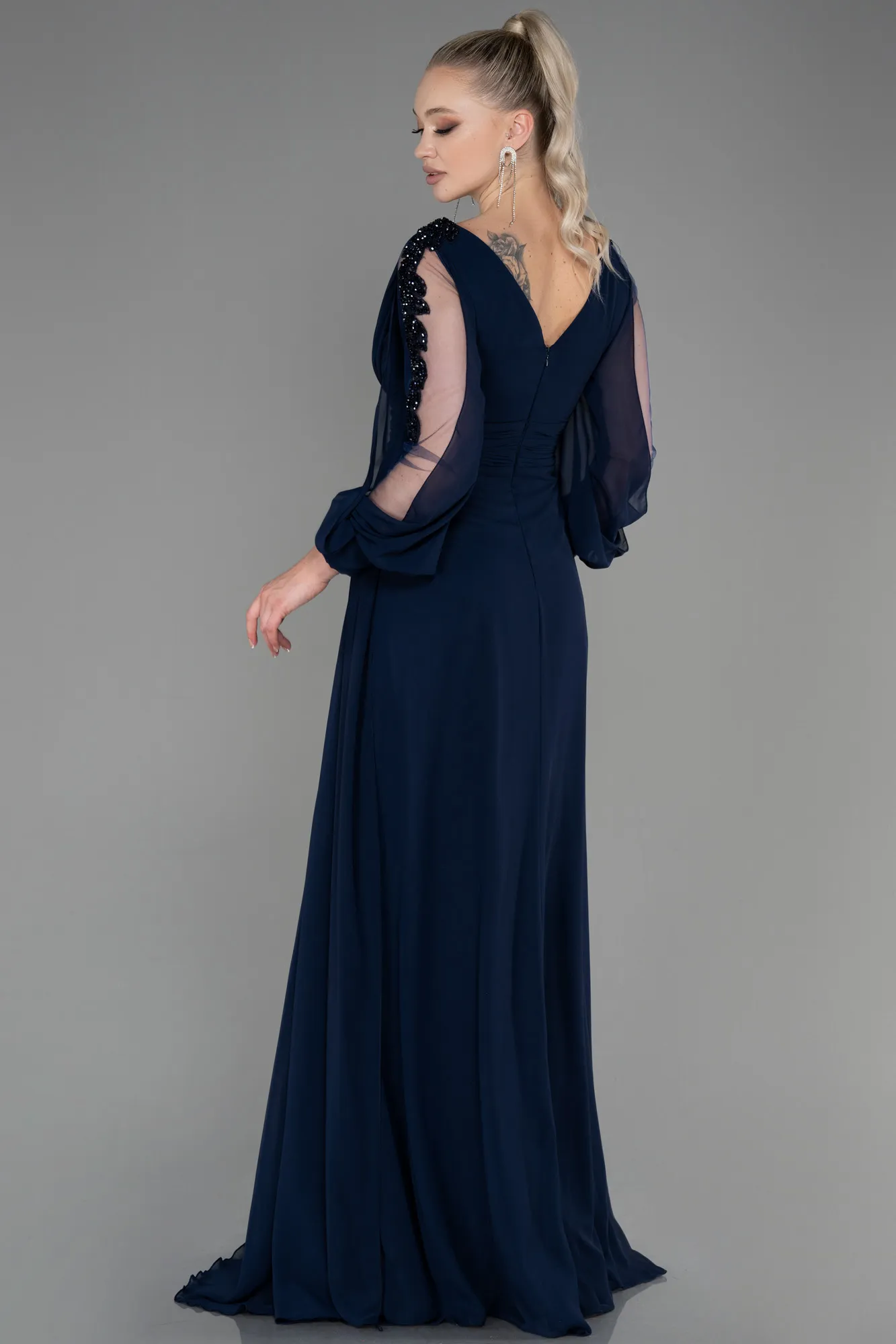 Navy Blue-Long Chiffon Evening Dress ABU3220