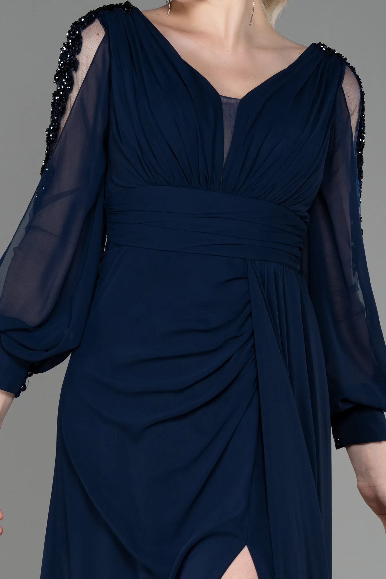 Navy Blue-Long Chiffon Evening Dress ABU3220