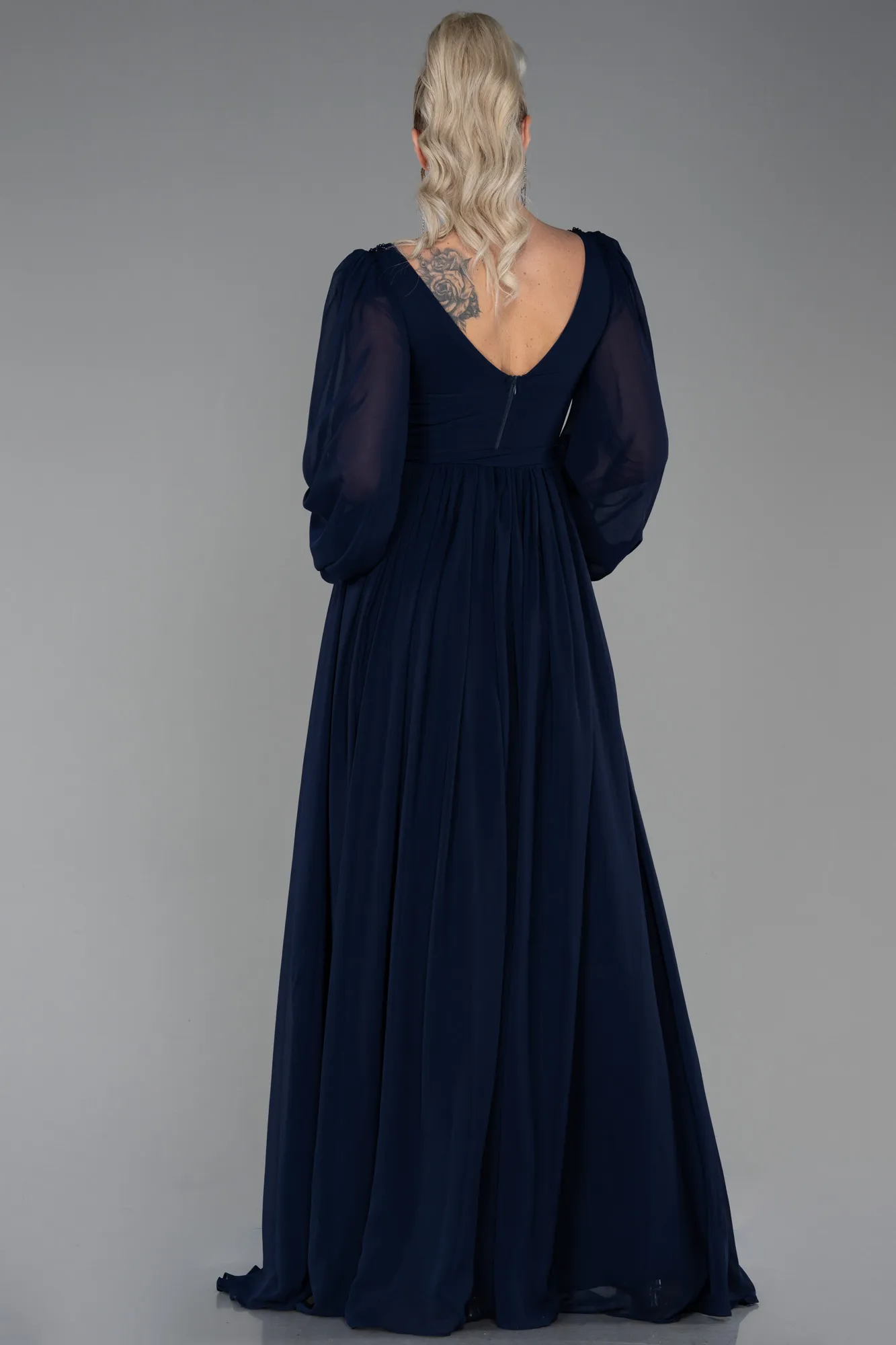 Navy Blue-Long Chiffon Evening Dress ABU3243