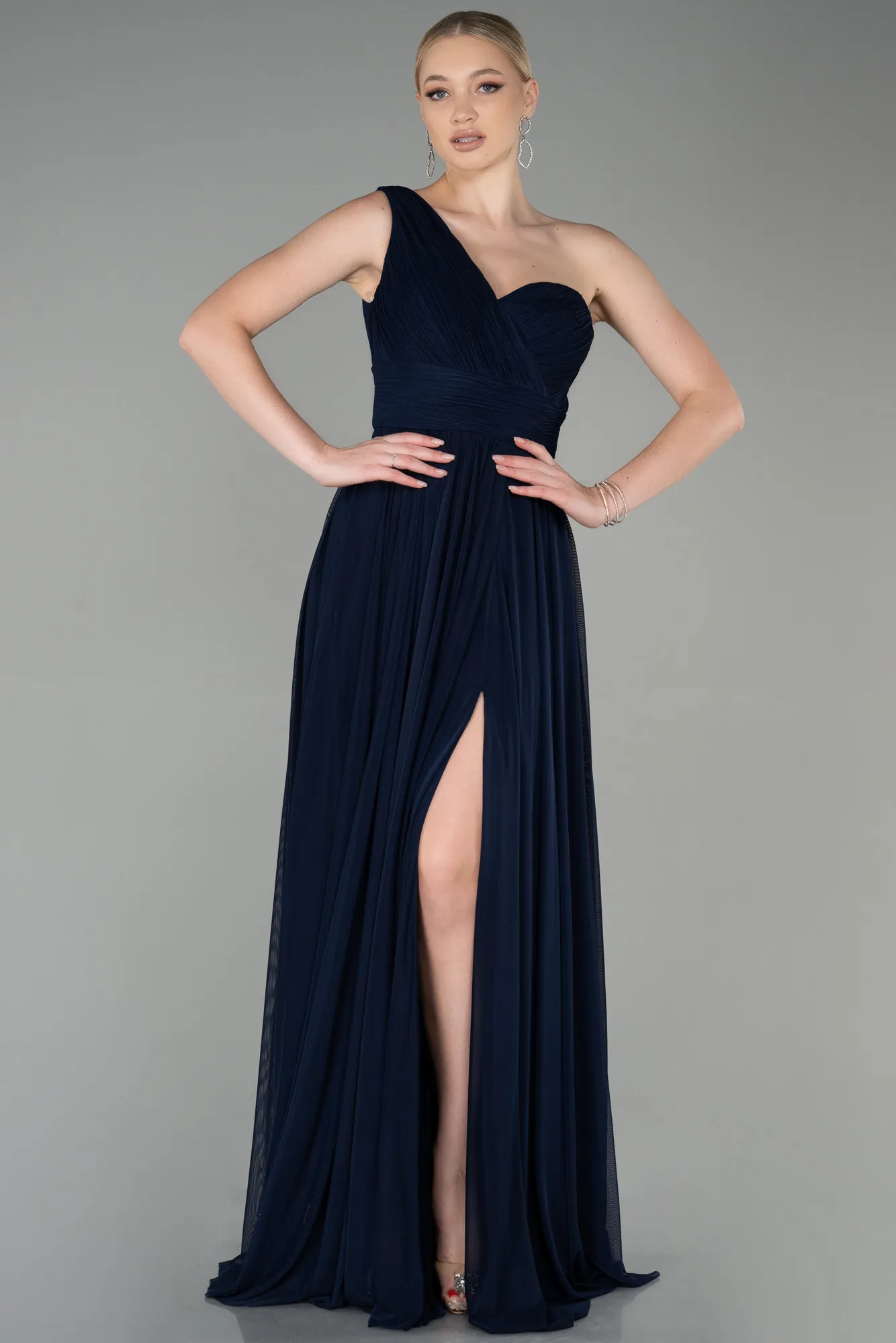 Navy Blue-Long Chiffon Evening Dress ABU3309