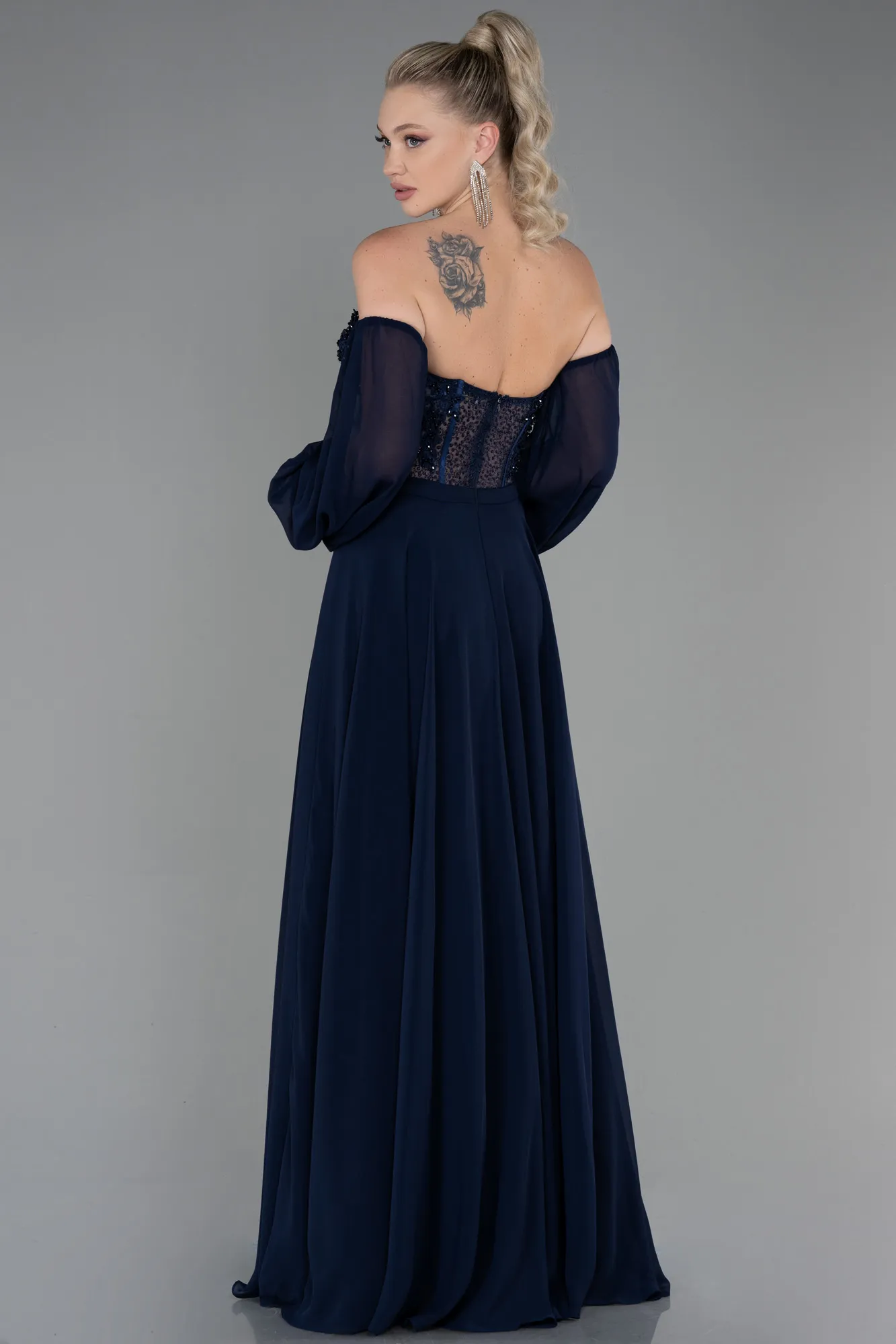 Navy Blue-Long Chiffon Evening Dress ABU3450