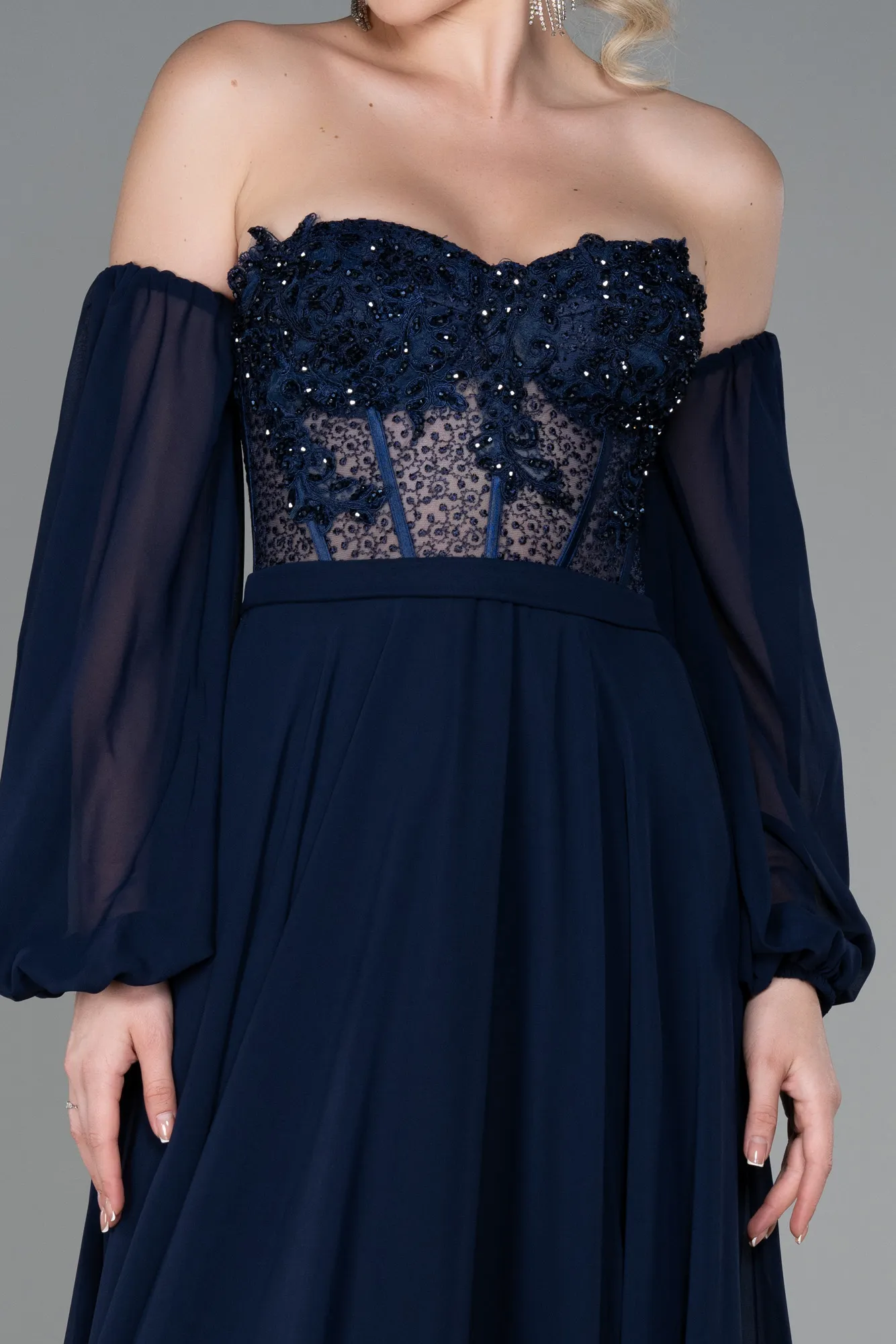 Navy Blue-Long Chiffon Evening Dress ABU3450