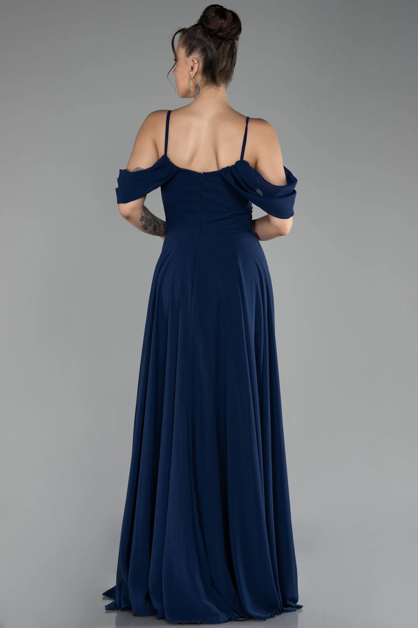 Navy Blue-Long Chiffon Evening Dress ABU3591