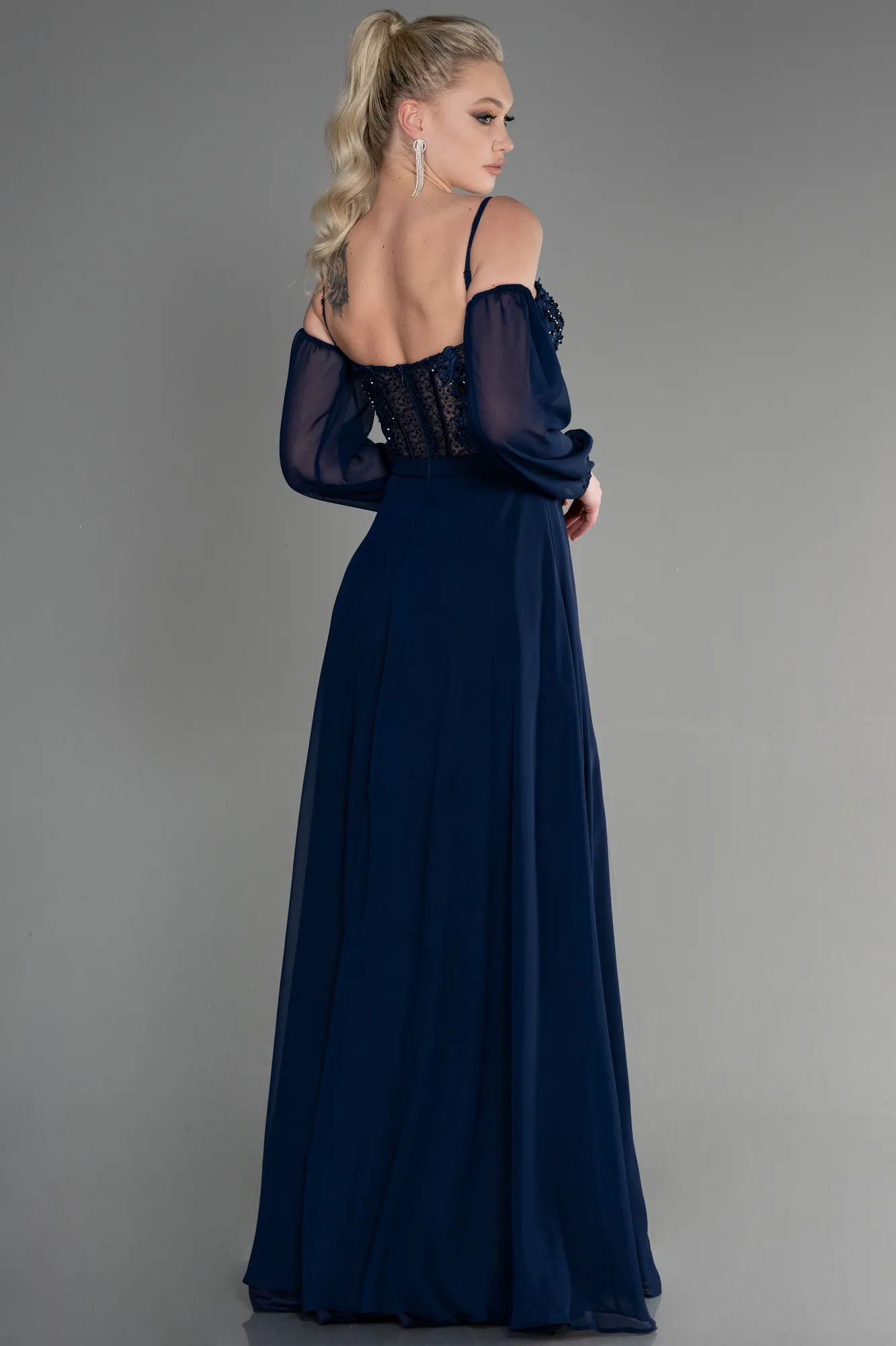 Navy Blue-Long Chiffon Evening Dress ABU3625