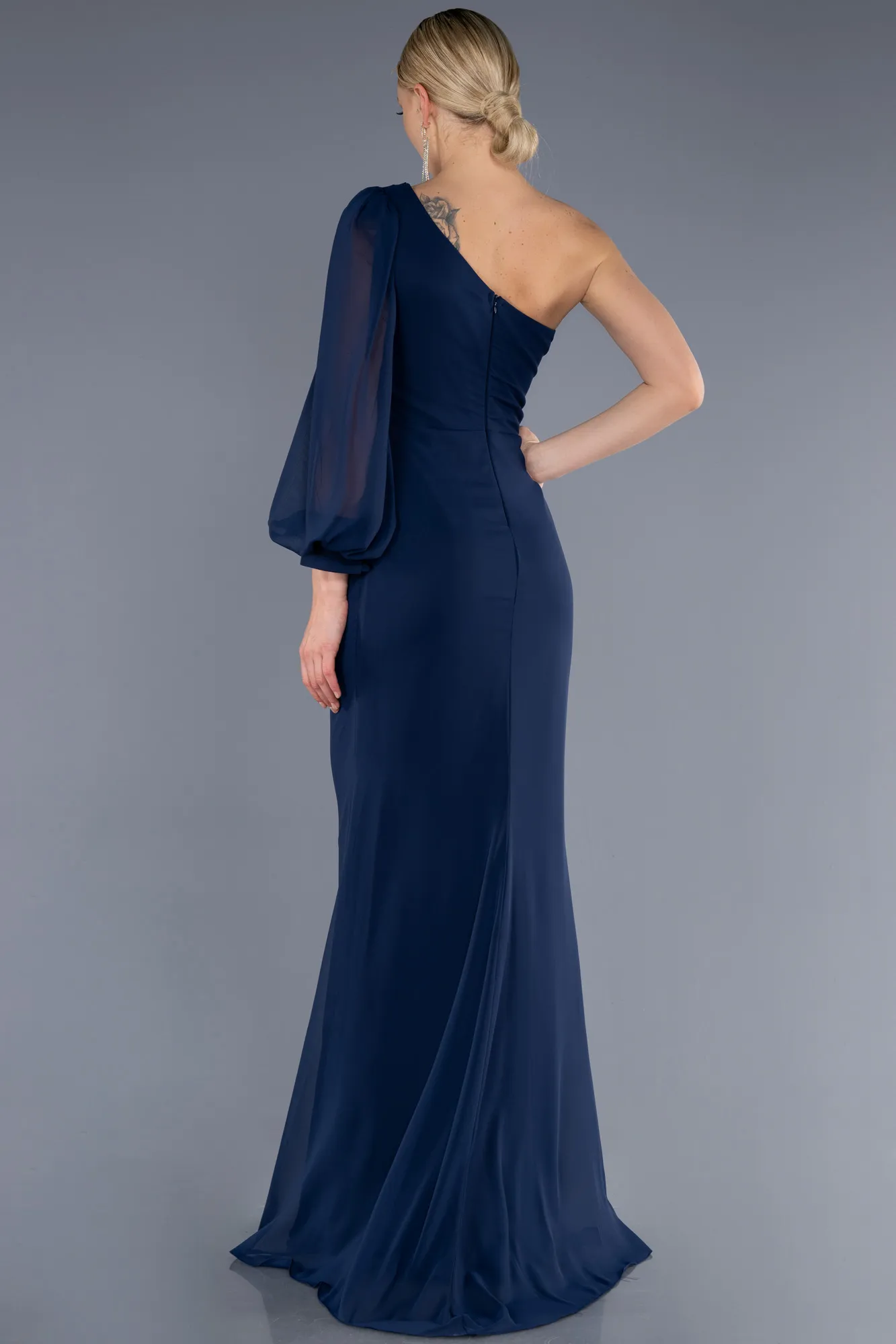 Navy Blue-Long Chiffon Evening Dress ABU3677