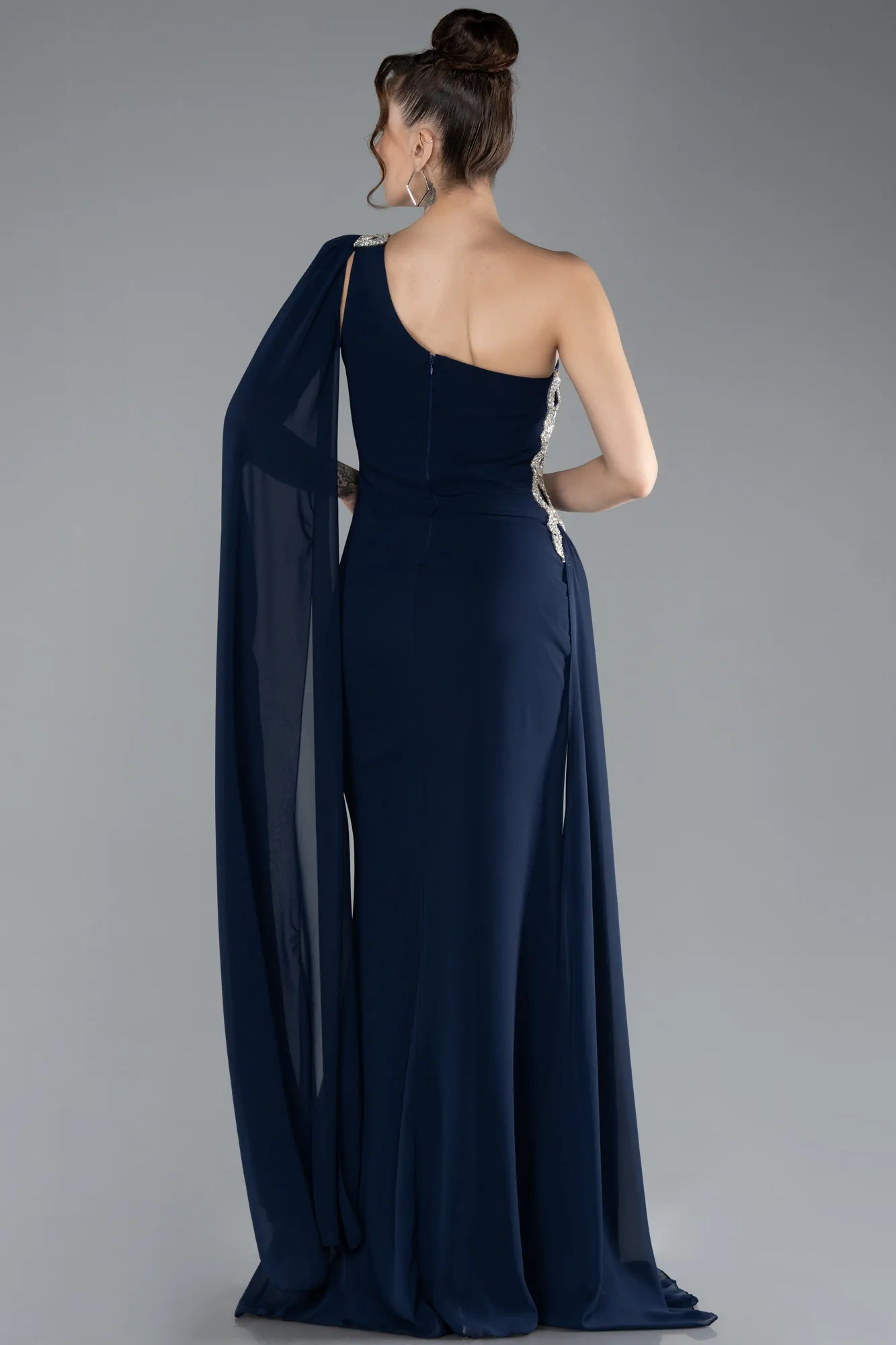 Navy Blue-Long Chiffon Evening Dress ABU4406