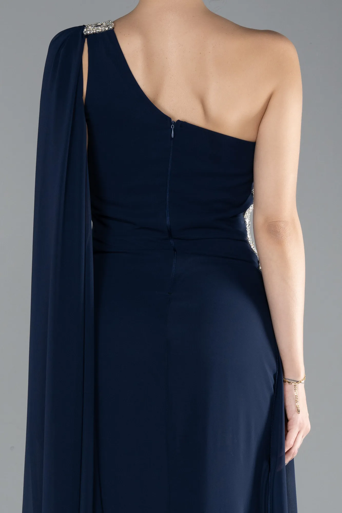 Navy Blue-Long Chiffon Evening Dress ABU4406