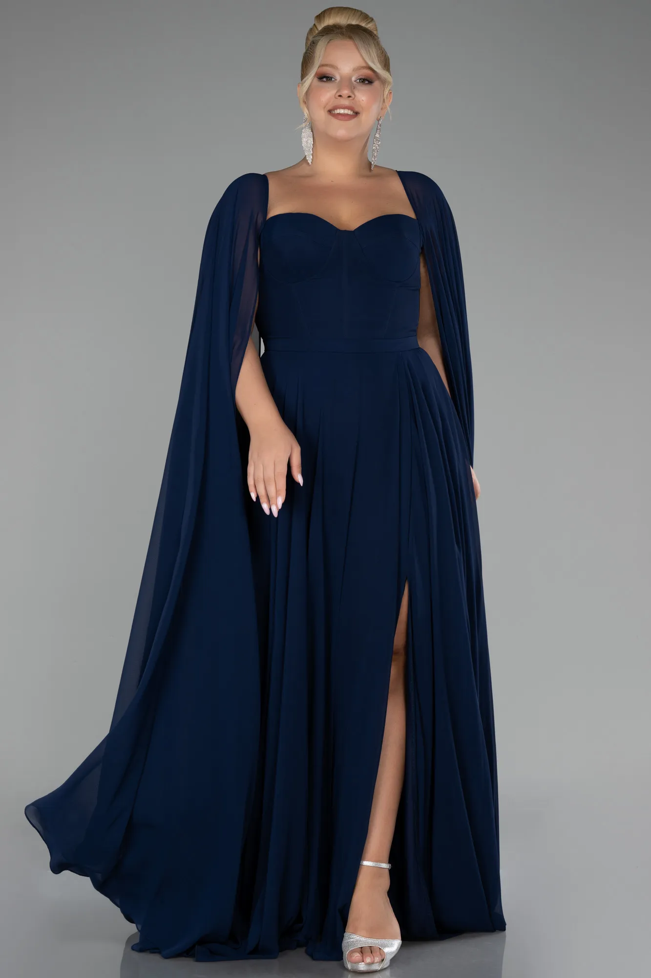 Navy Blue-Long Chiffon Formal Plus Size Dress ABU4161