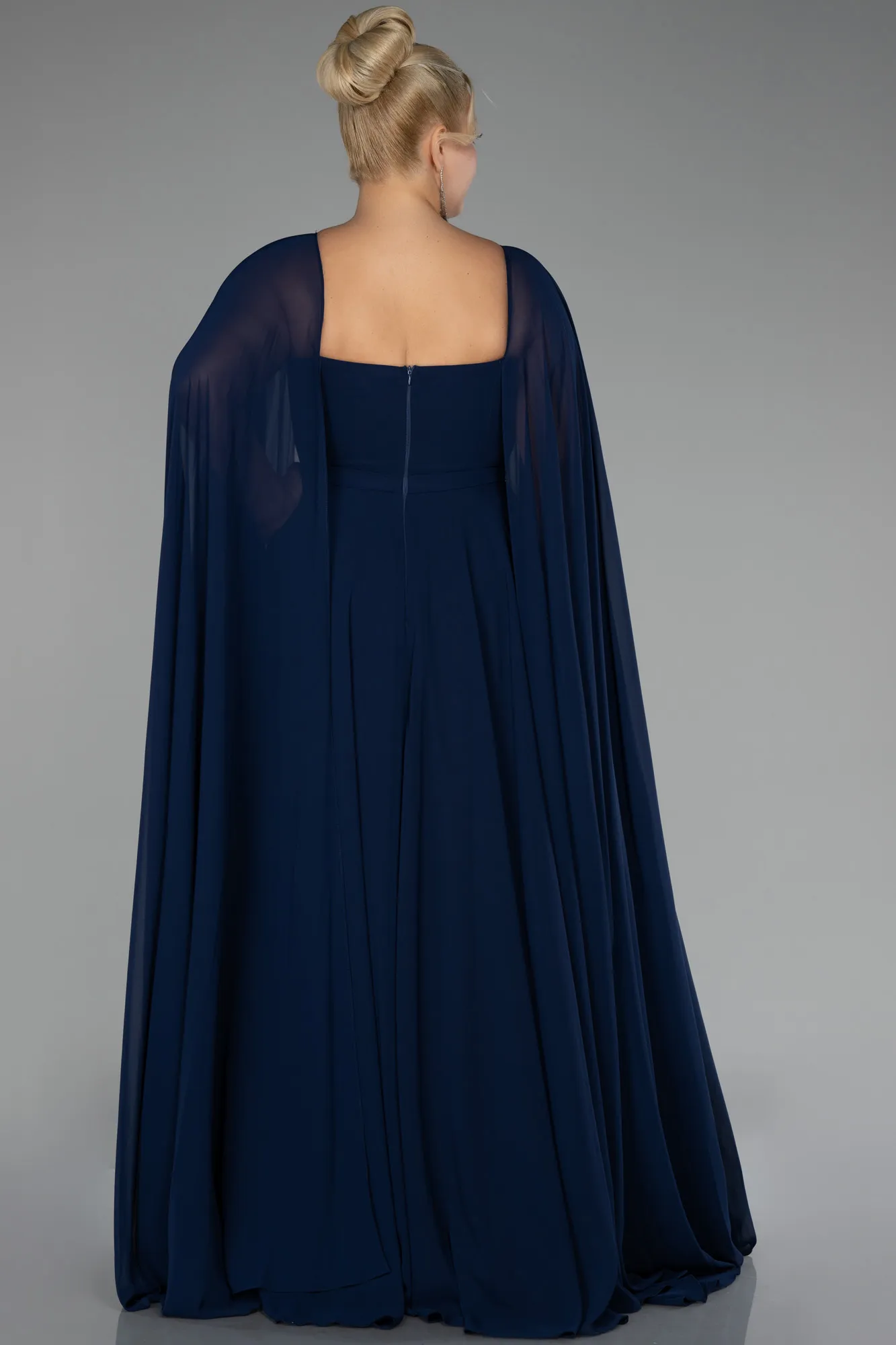 Navy Blue-Long Chiffon Formal Plus Size Dress ABU4161