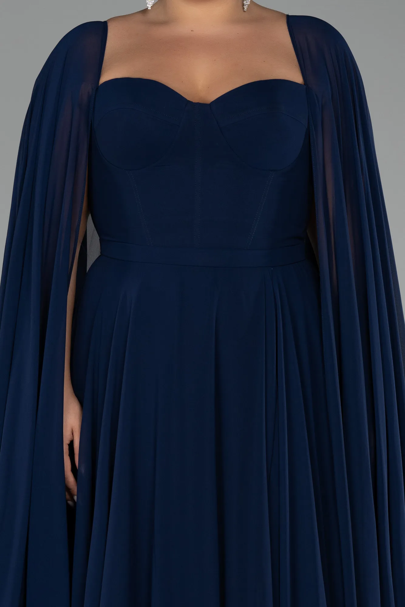 Navy Blue-Long Chiffon Formal Plus Size Dress ABU4161