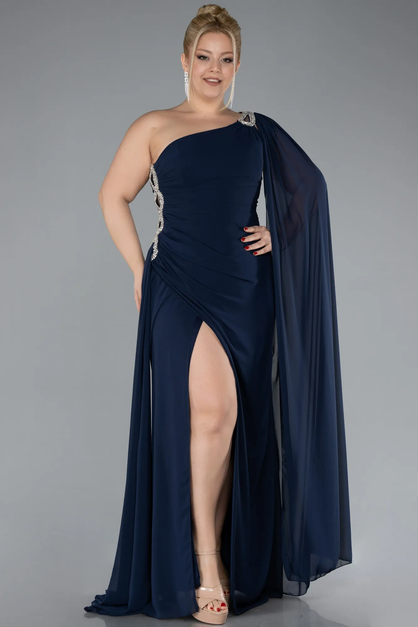 Navy Blue-Long Chiffon Formal Plus Size Dress ABU4407