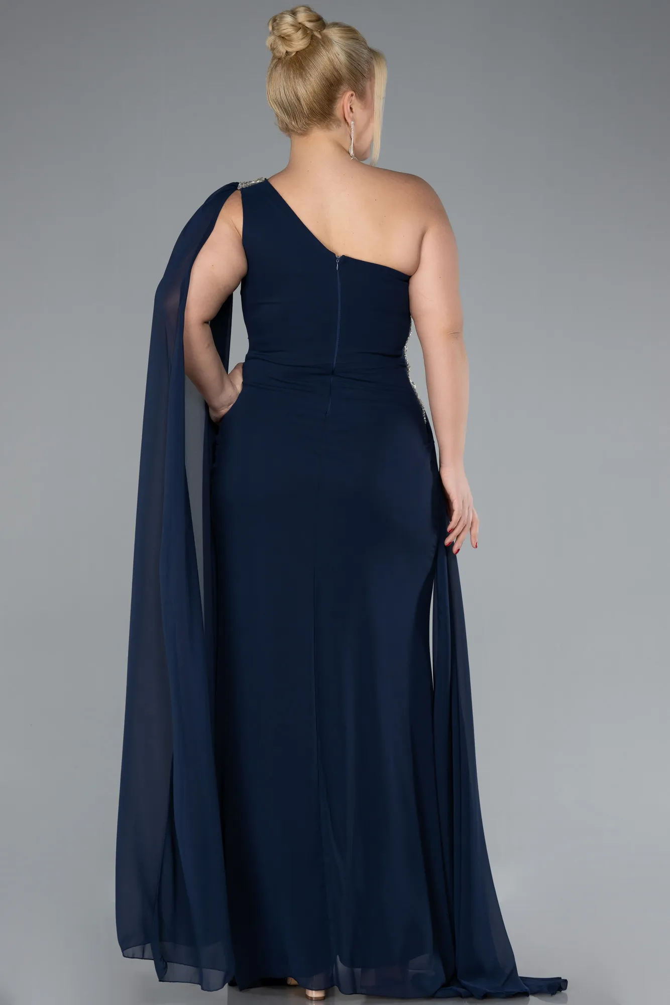 Navy Blue-Long Chiffon Formal Plus Size Dress ABU4407