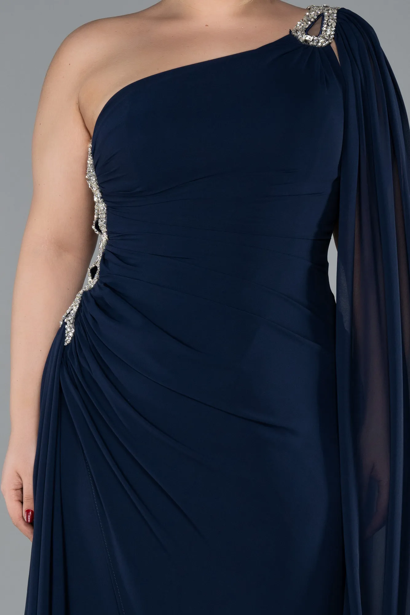 Navy Blue-Long Chiffon Formal Plus Size Dress ABU4407