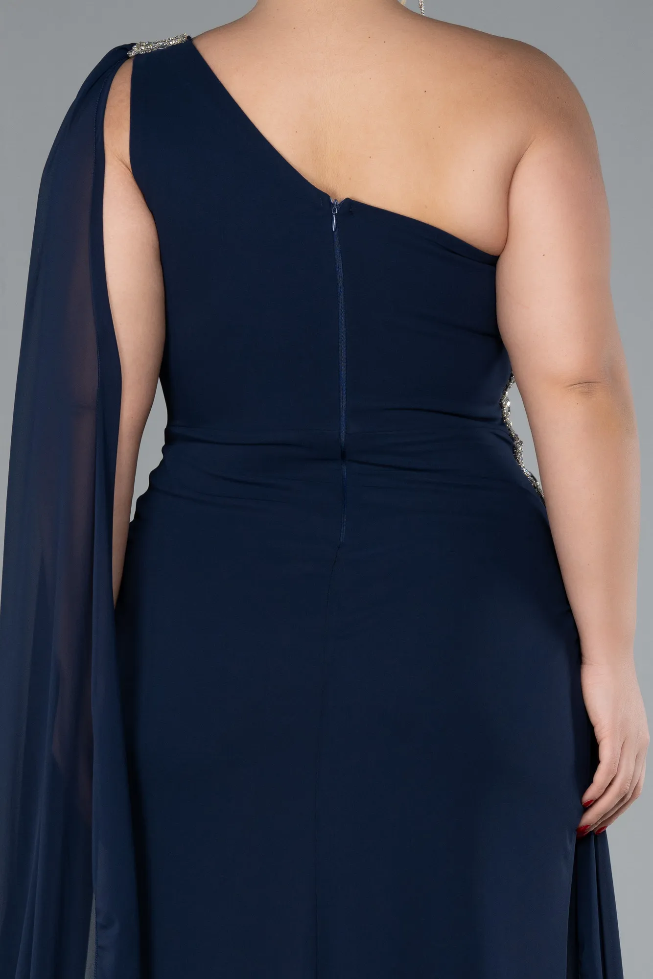 Navy Blue-Long Chiffon Formal Plus Size Dress ABU4407