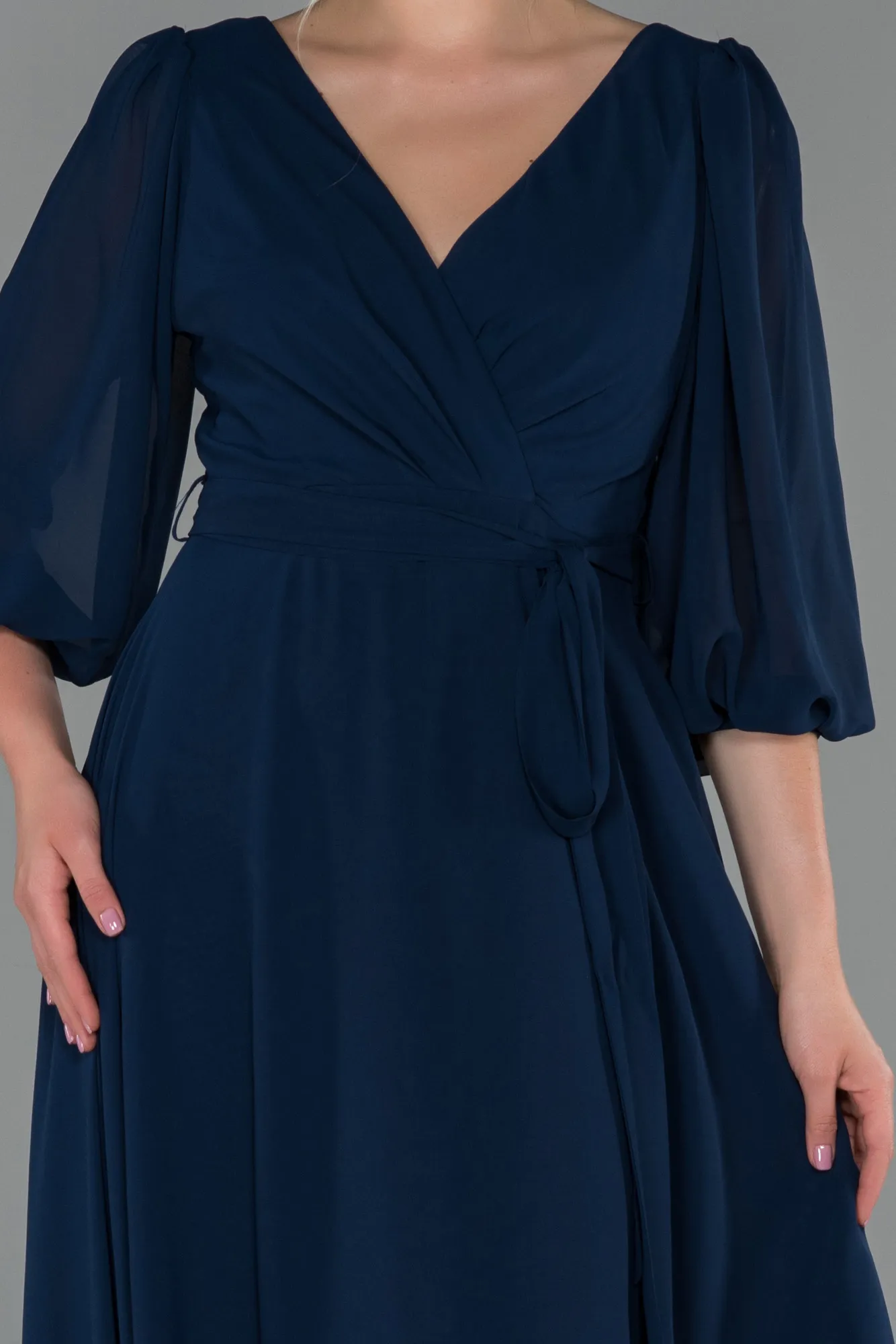 Navy Blue-Long Chiffon Invitation Dress ABU1729