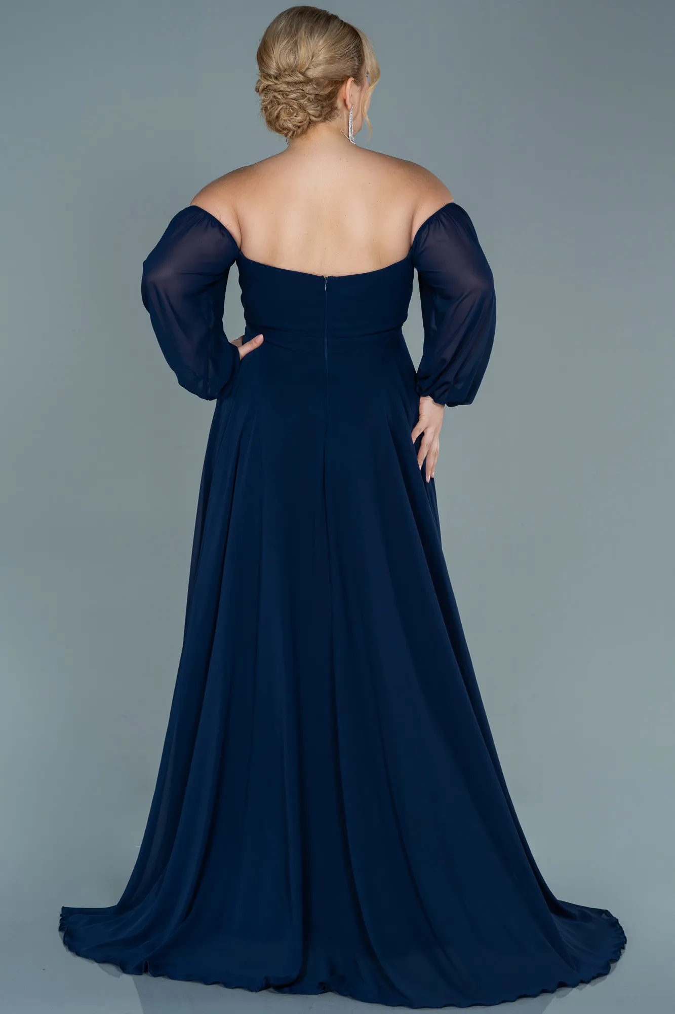 Navy Blue-Long Chiffon Oversized Evening Dress ABU2597