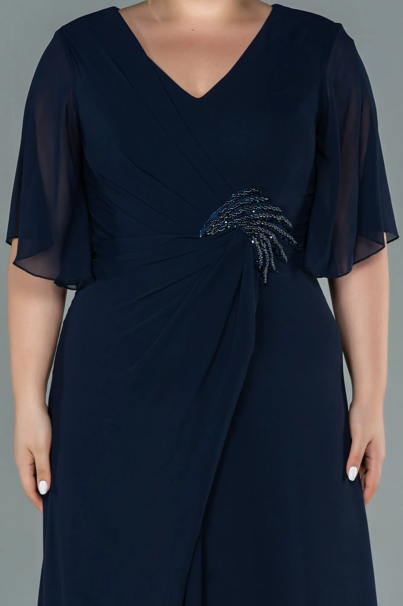 Navy Blue-Long Chiffon Oversized Evening Dress ABU2748