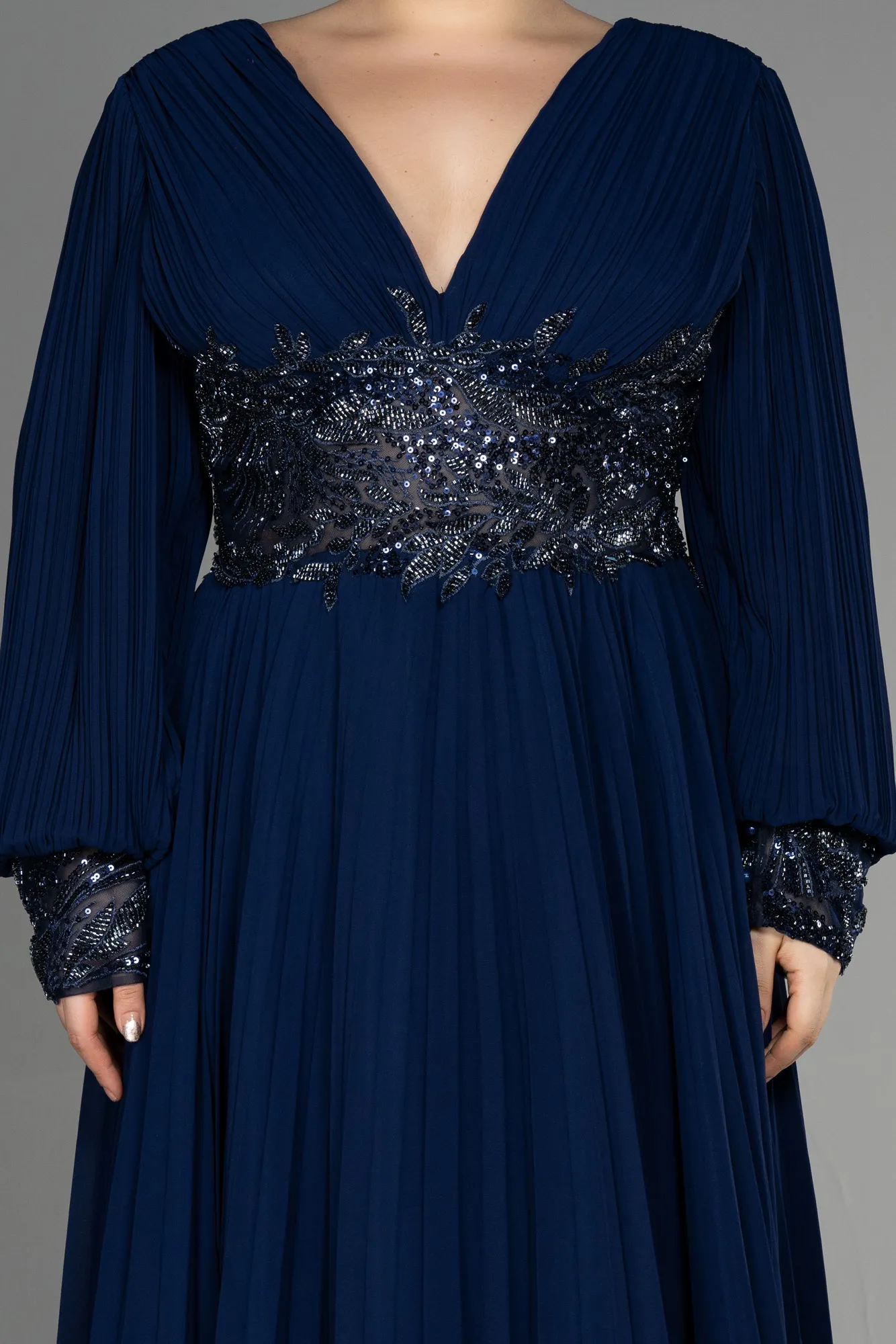 Navy Blue-Long Chiffon Plus Size Engagement Dress ABU3520