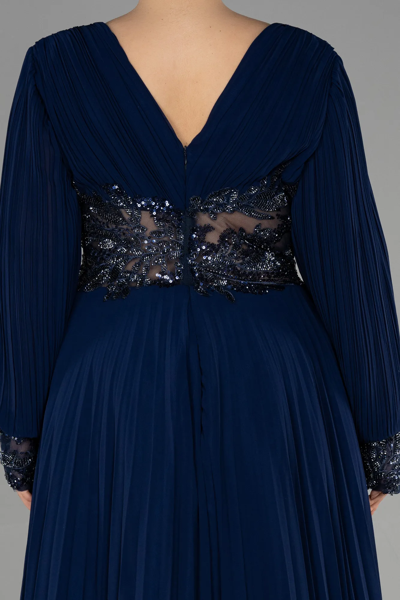 Navy Blue-Long Chiffon Plus Size Engagement Dress ABU3520