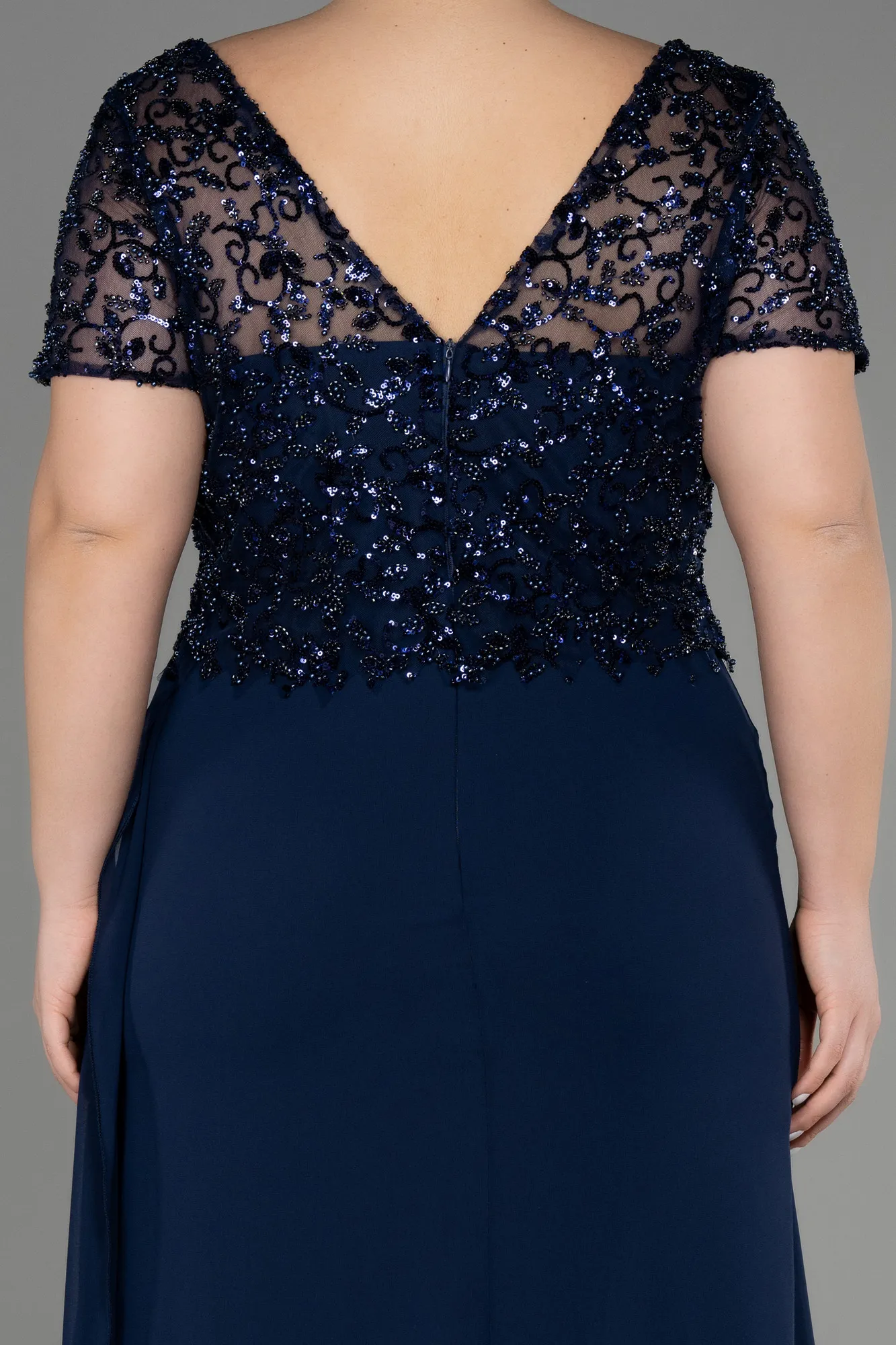 Navy Blue-Long Chiffon Plus Size Engagement Dress ABU3731