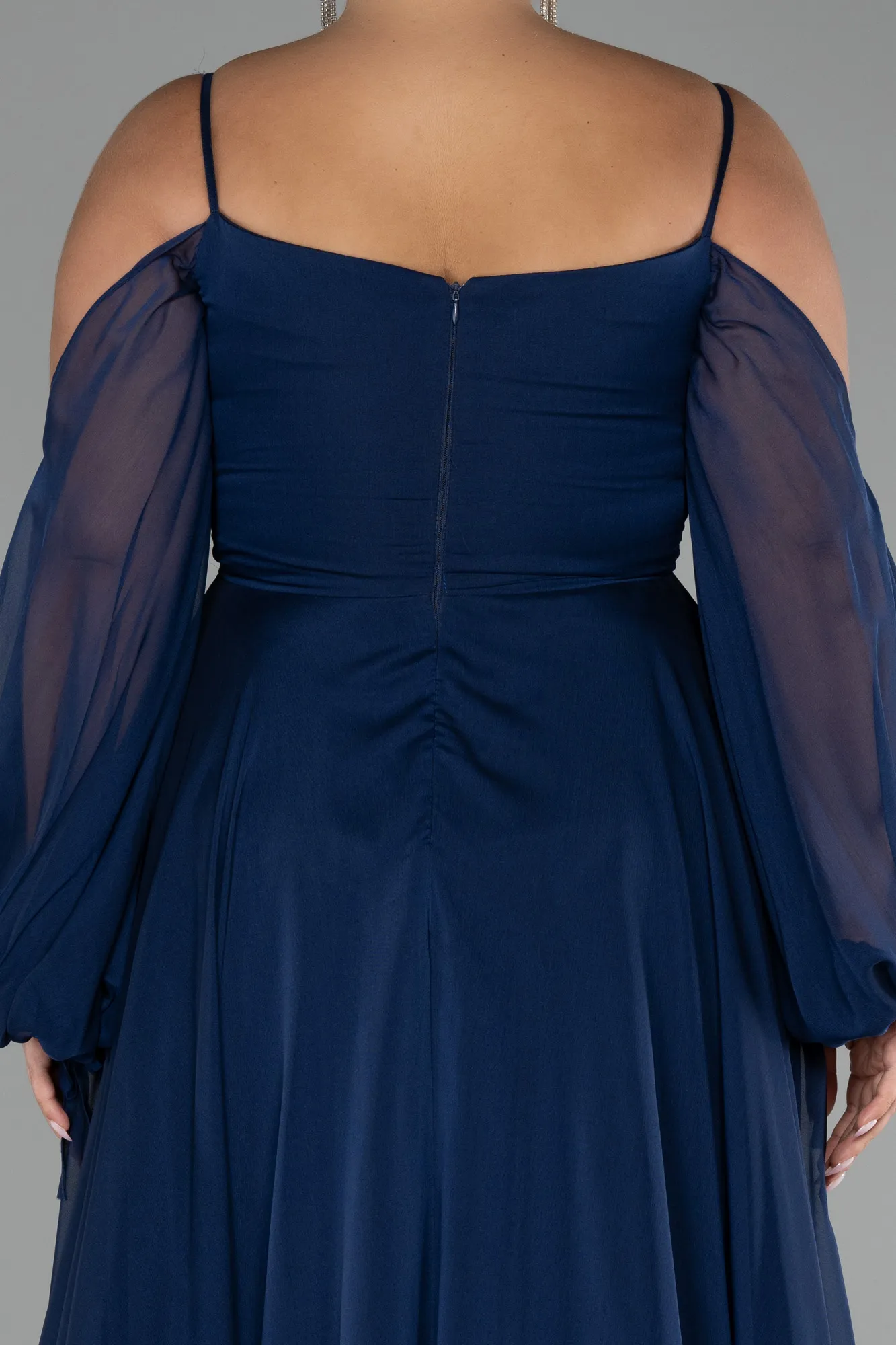 Navy Blue-Long Chiffon Plus Size Engagement Dress ABU4167