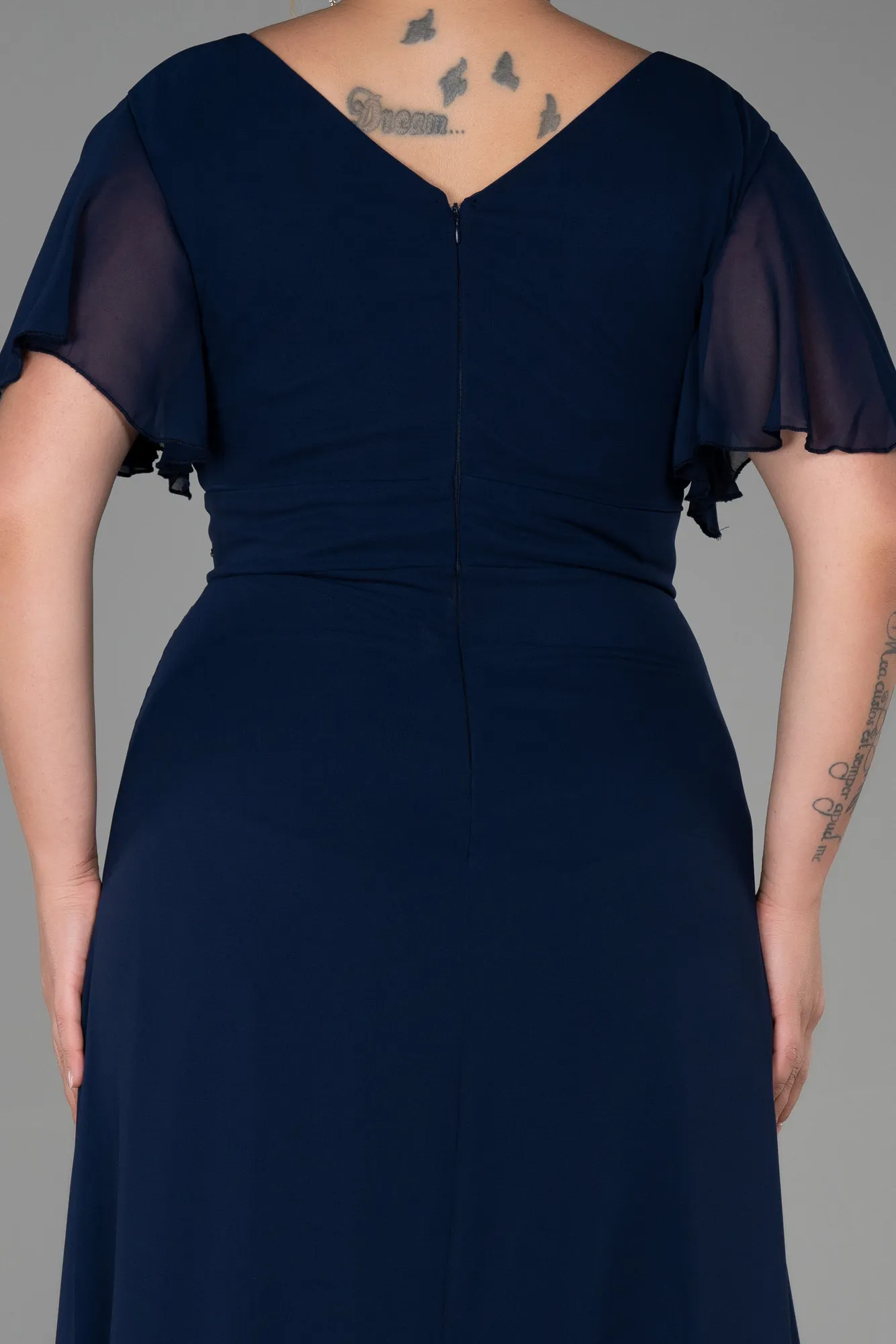 Navy Blue-Long Chiffon Plus Size Evening Dress ABU2308