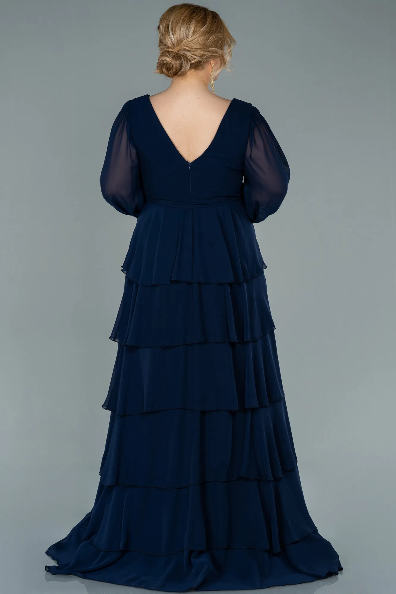 Navy Blue-Long Chiffon Plus Size Evening Dress ABU2325