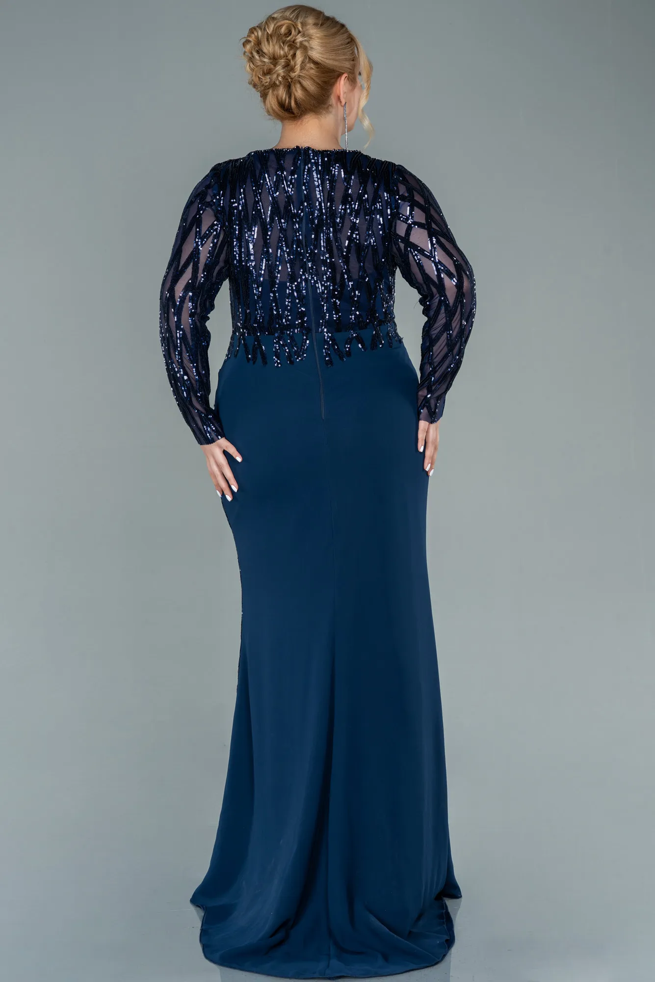 Navy Blue-Long Chiffon Plus Size Evening Dress ABU2572