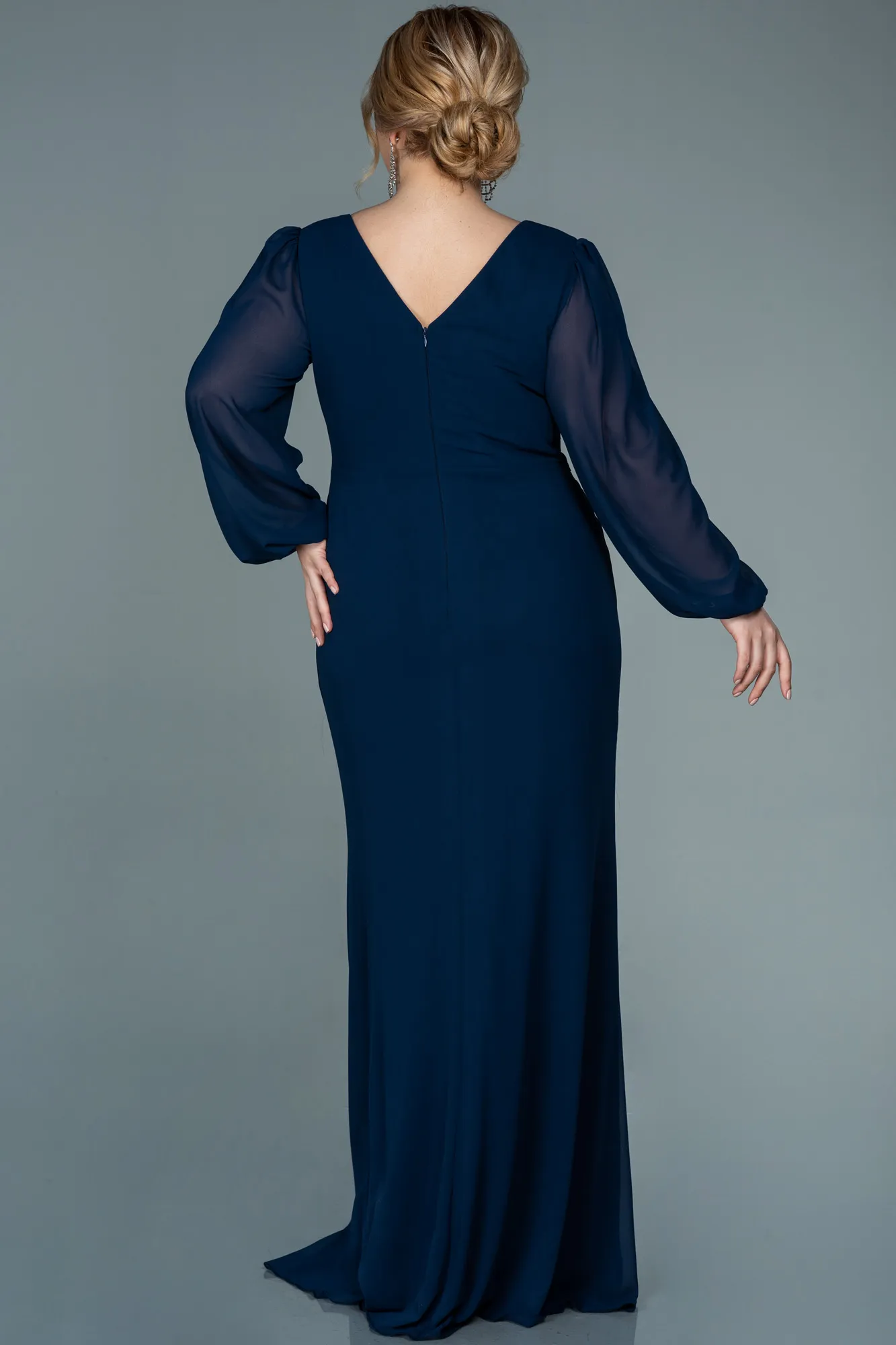 Navy Blue-Long Chiffon Plus Size Evening Dress ABU2763