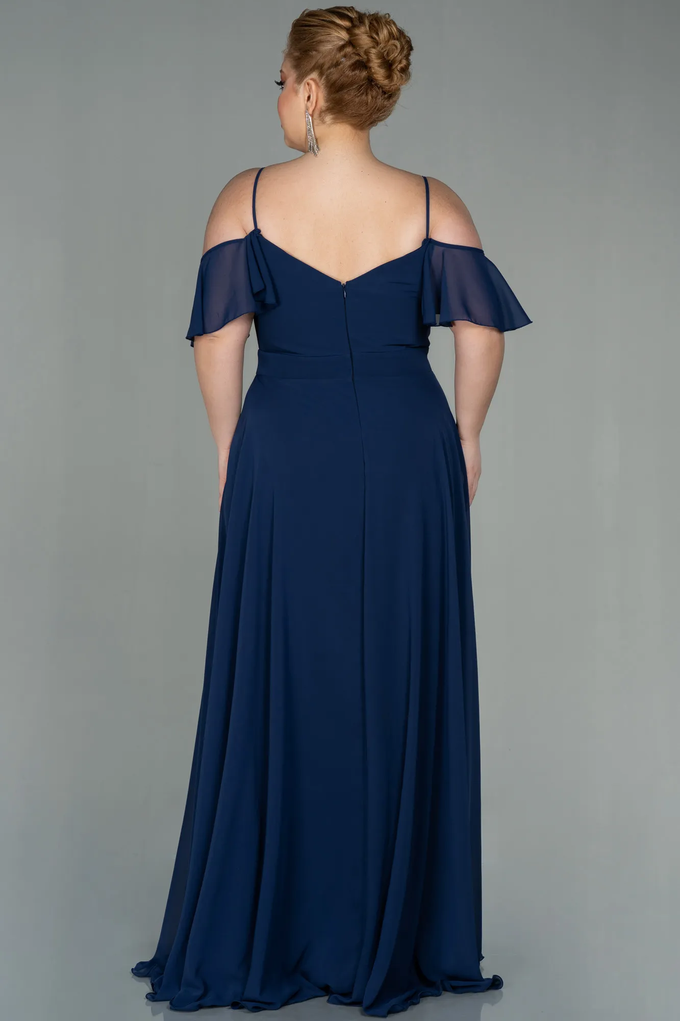 Navy Blue-Long Chiffon Plus Size Evening Dress ABU2875