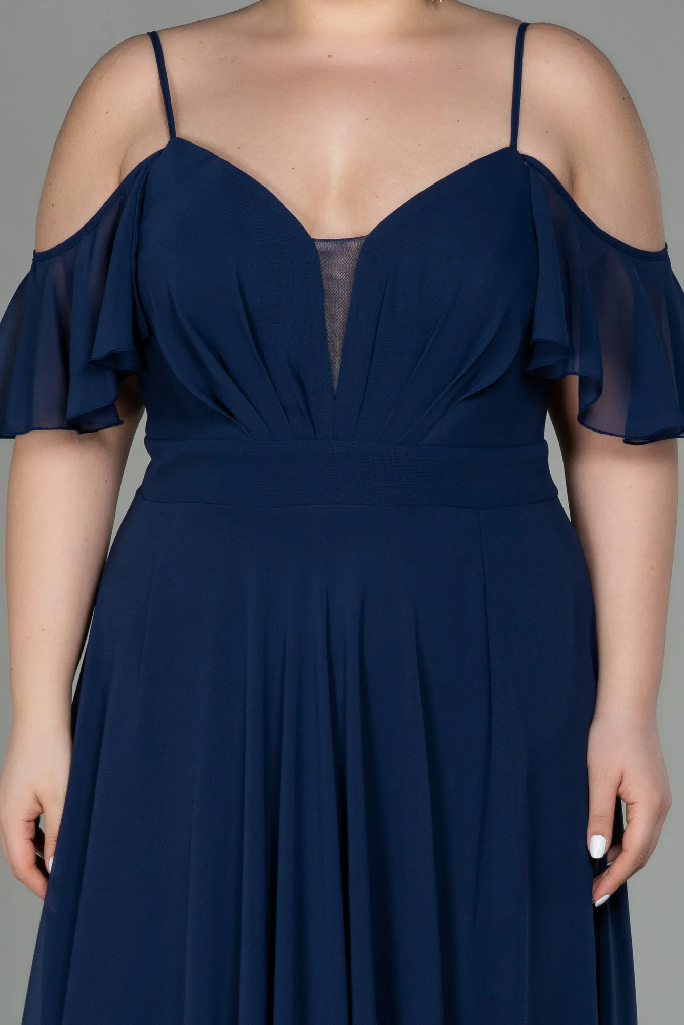 Navy Blue-Long Chiffon Plus Size Evening Dress ABU2875