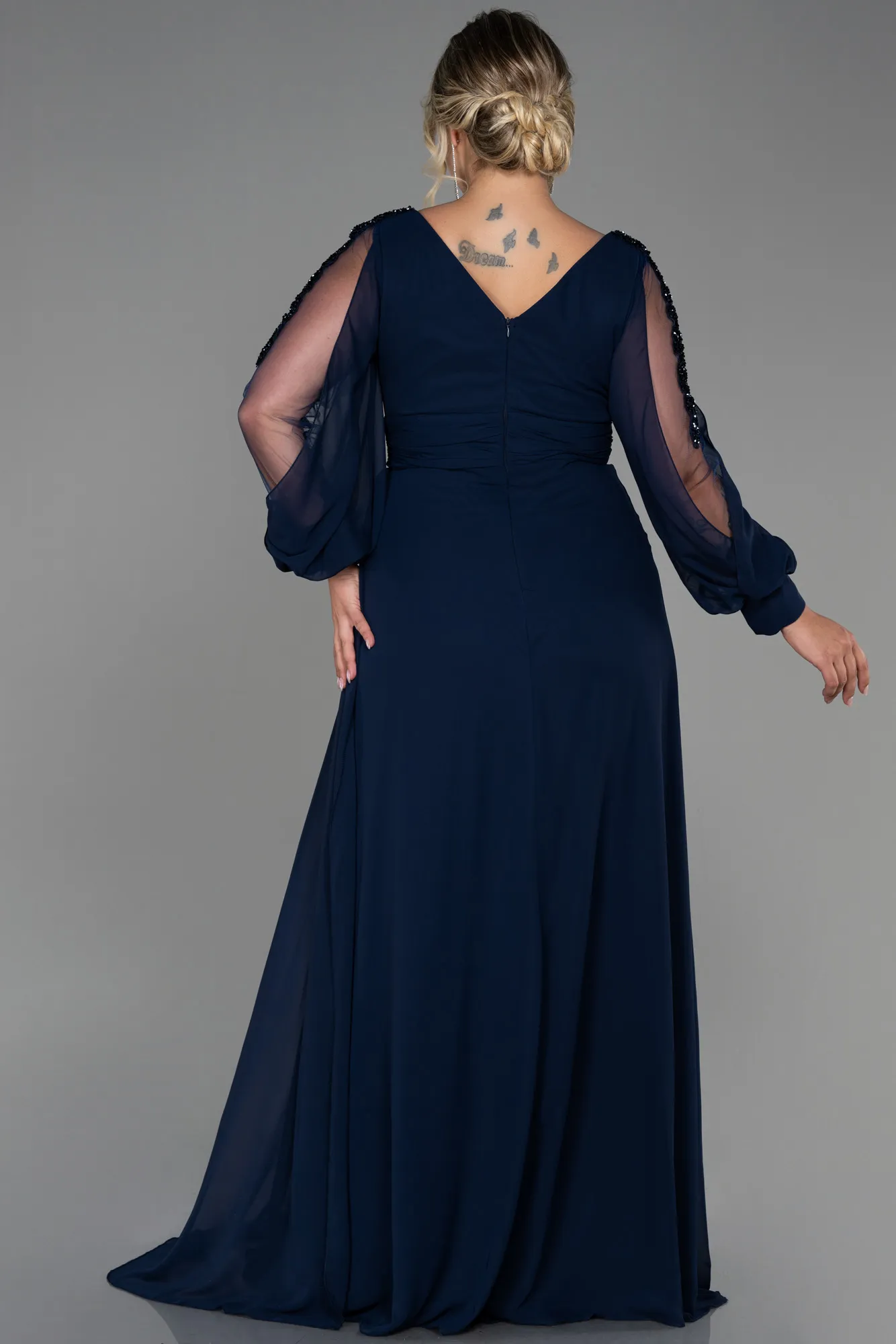 Navy Blue-Long Chiffon Plus Size Evening Dress ABU3221