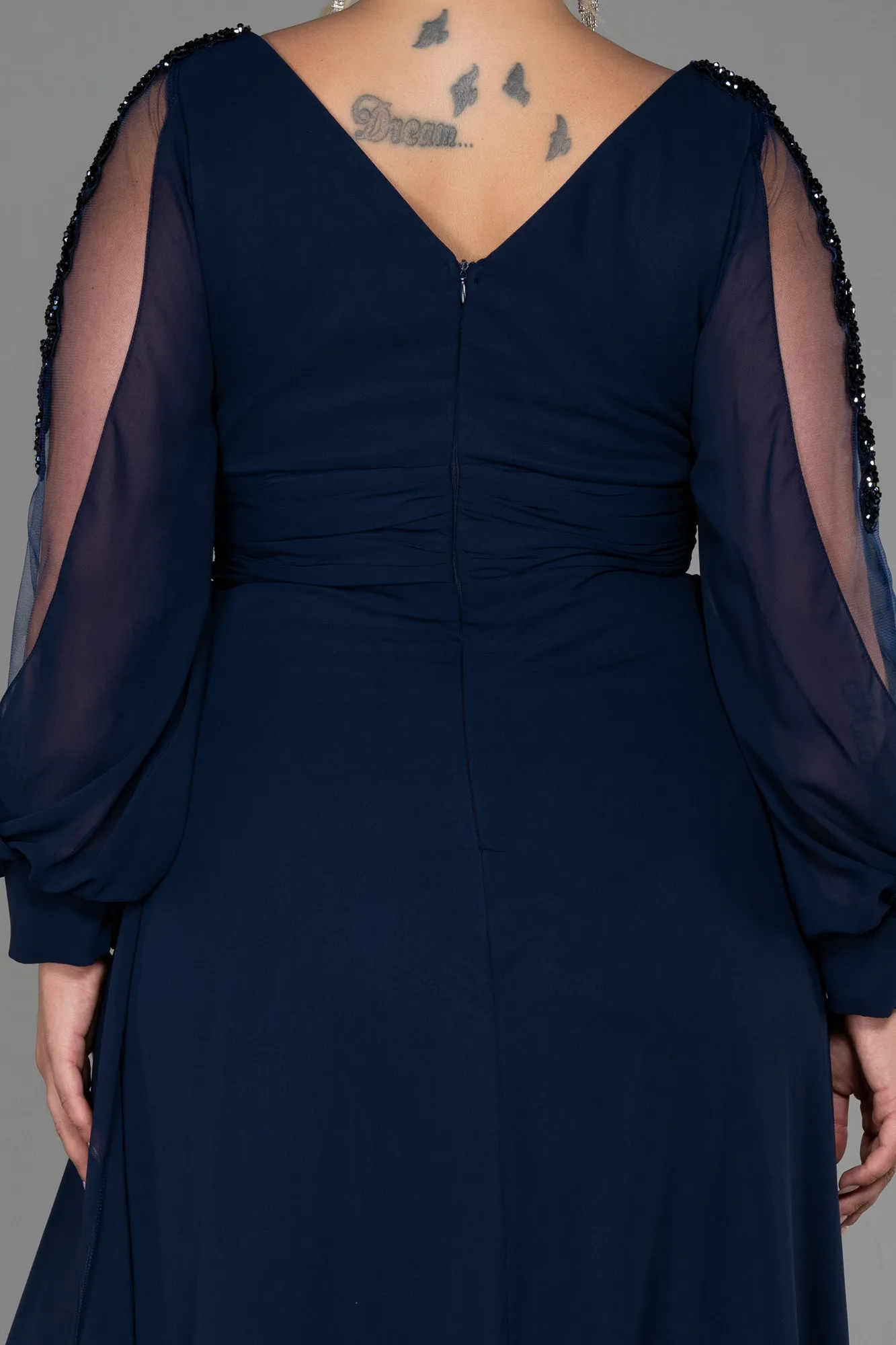 Navy Blue-Long Chiffon Plus Size Evening Dress ABU3221