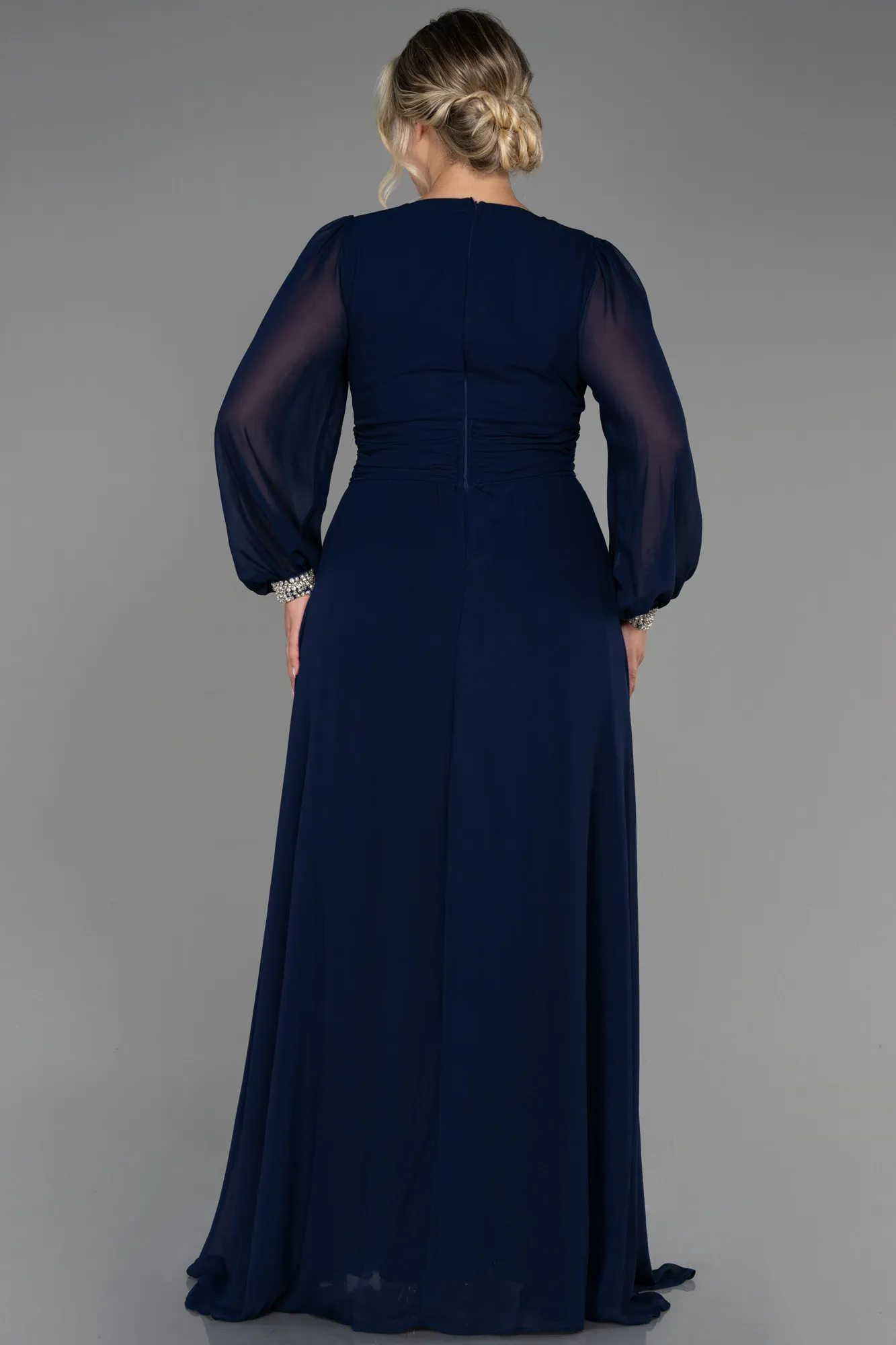 Navy Blue-Long Chiffon Plus Size Evening Dress ABU3222