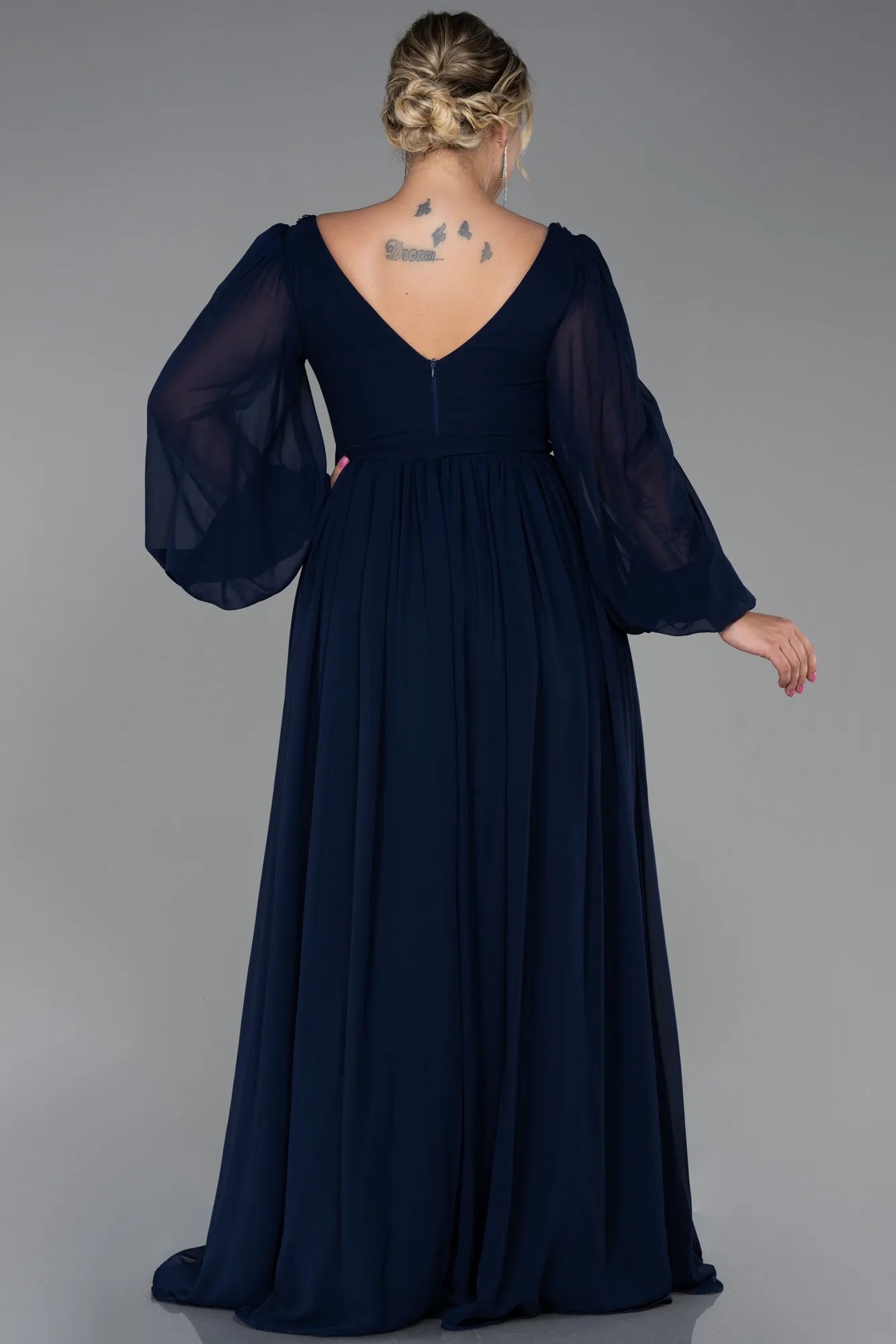 Navy Blue-Long Chiffon Plus Size Evening Dress ABU3244